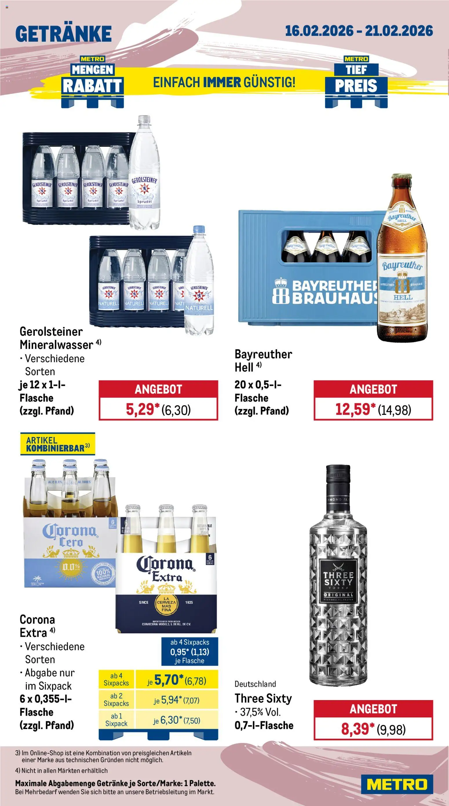 Metro Prospekt 	 – gültig ab 16.02.2026 | Seite: 14 | Produkte: Bayreuther hell, Mineralwasser, Vodka, Gerolsteiner