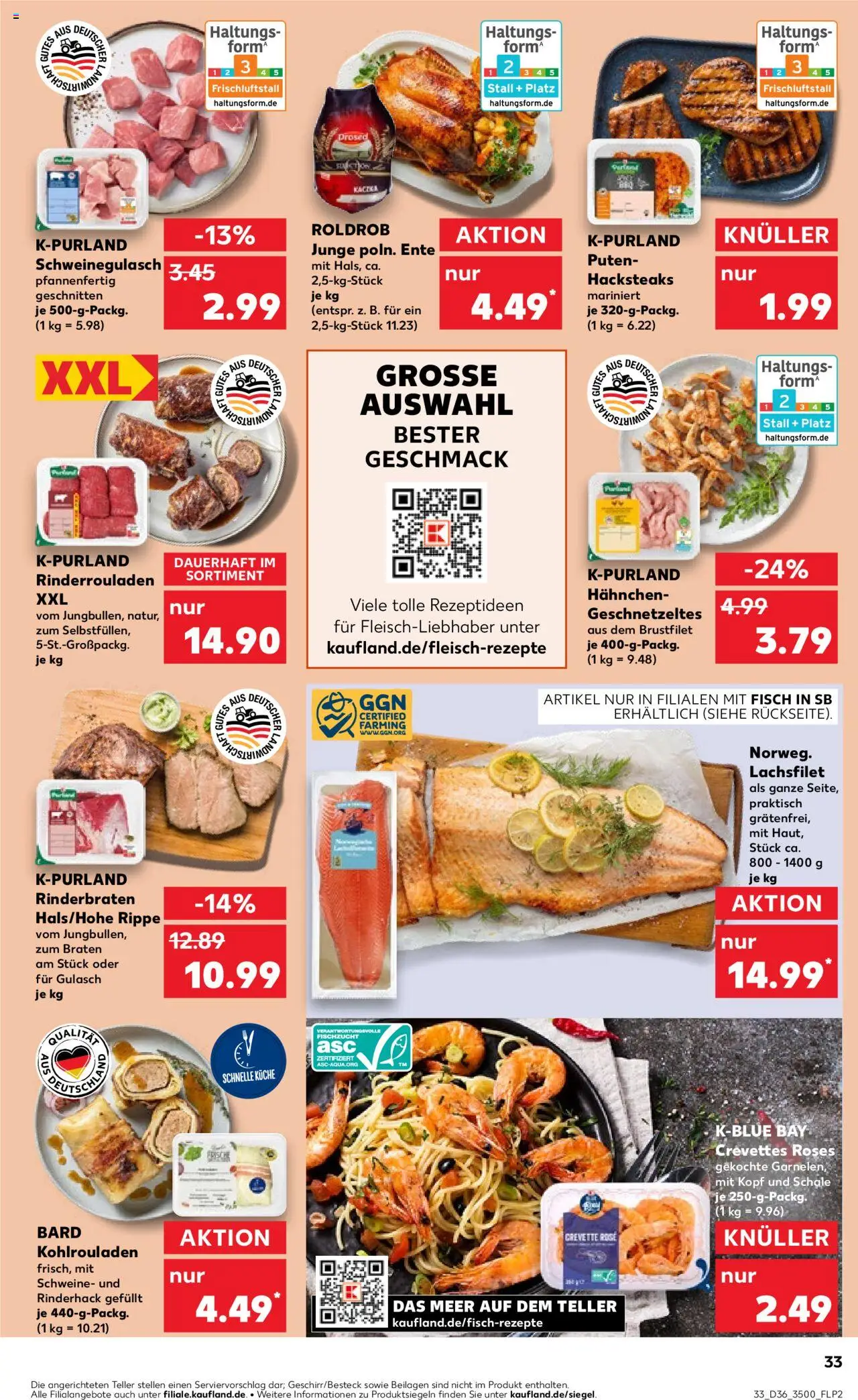 Kaufland prospekt Jena	 – gültig ab 07.09.2025 | Seite: 33 | Produkte: Rinderrouladen, Rinderbraten, Fisch, Gulasch