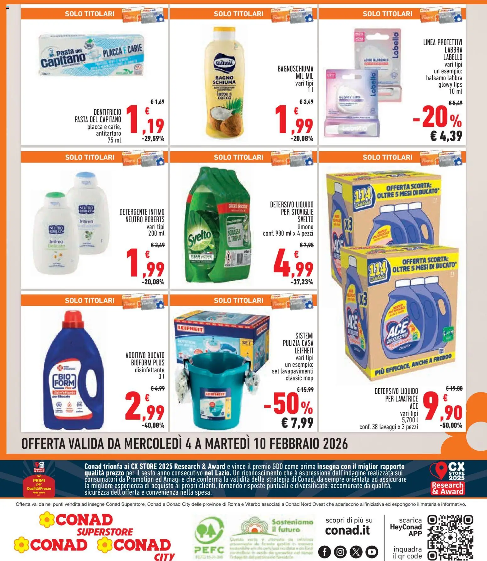 Volantino Conad del 04.02.2026 | Pagina: 8 | Prodotti: Dentifricio, Intimo, Latte, Lavatrice