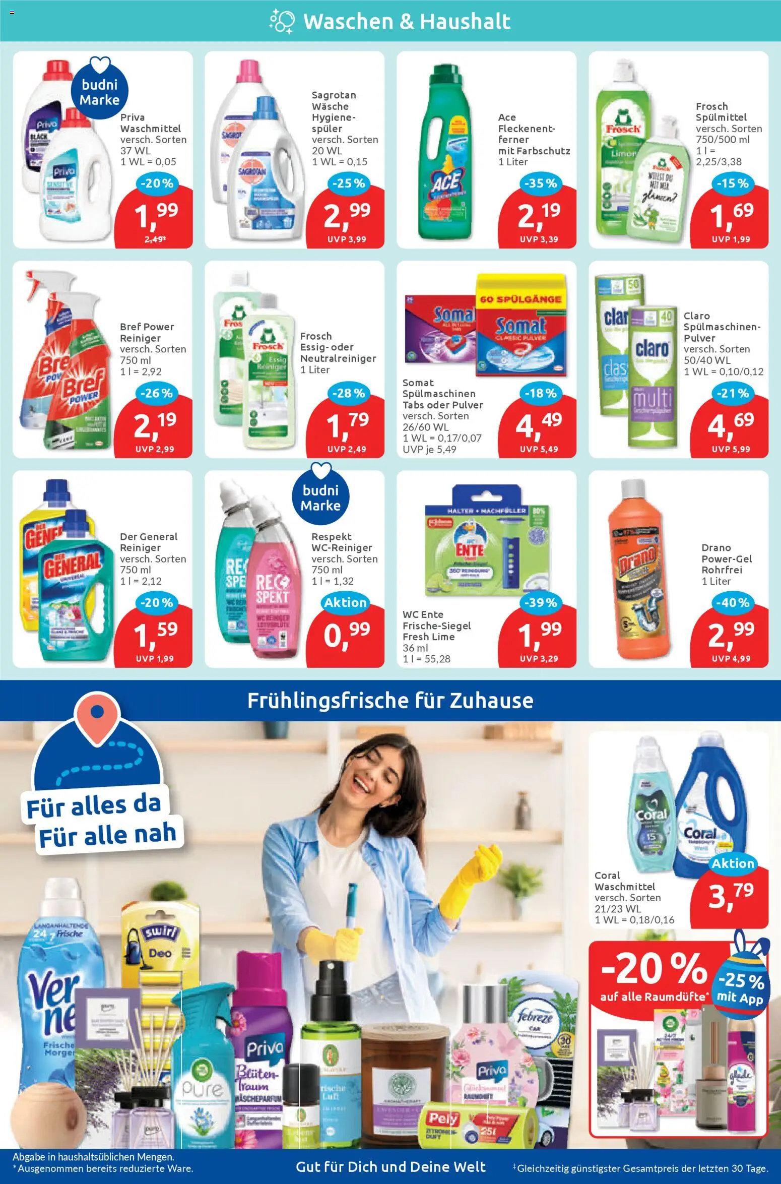 Budni Prospekt – gültig ab 16.03.2026 | Seite: 4 | Produkte: Essig, Coral, Coral waschmittel, Waschmittel