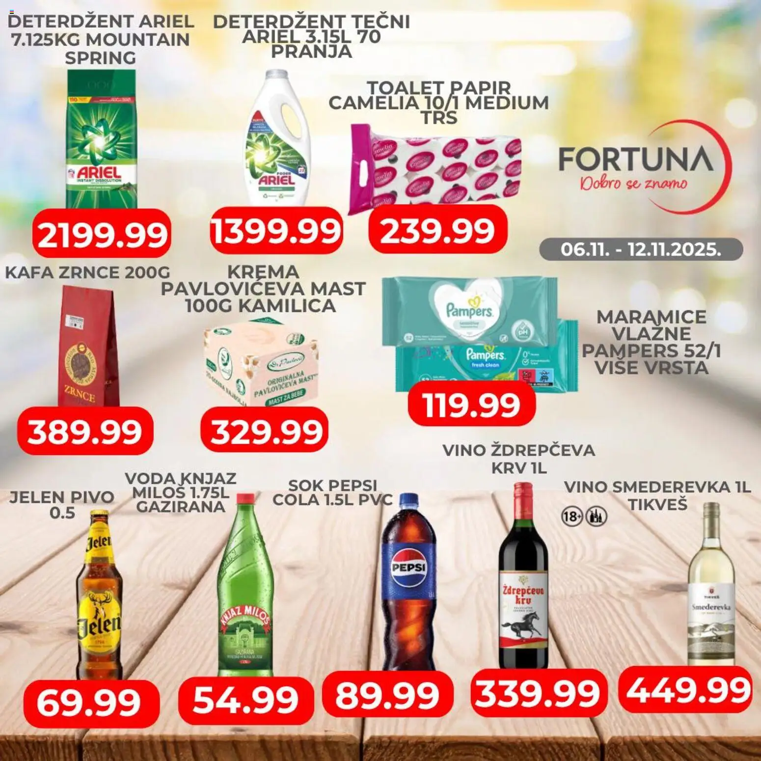 Fortuna Market katalog - važi od 06.11.2025 | Strana: 2 | Proizvode: Ariel, Pampers, Toalet papir, Sok