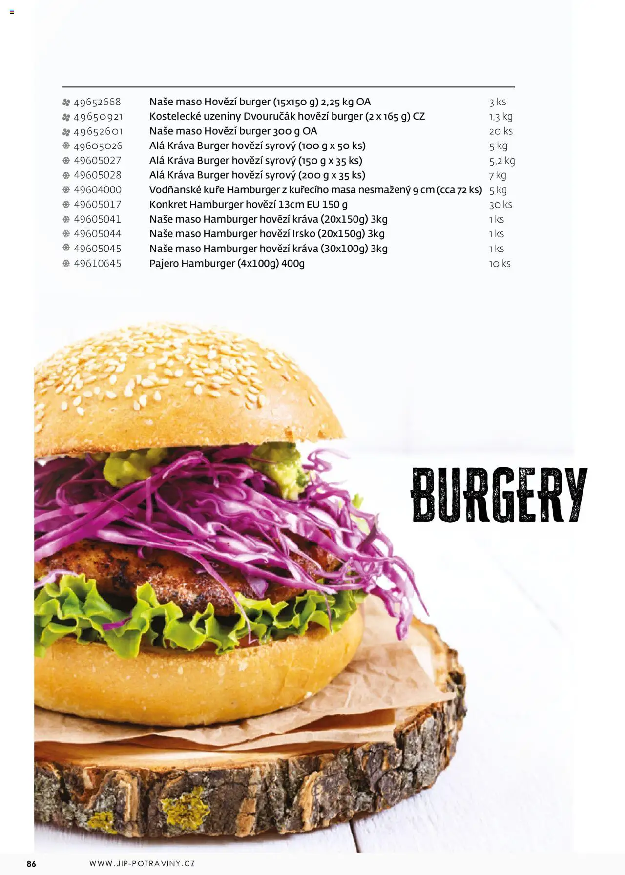 Jip katalalog - Maso 2025 od 01.01.2025 | Strana: 86 | Produkty: Hamburger, Hovězí, Hovězí burger, Kuře