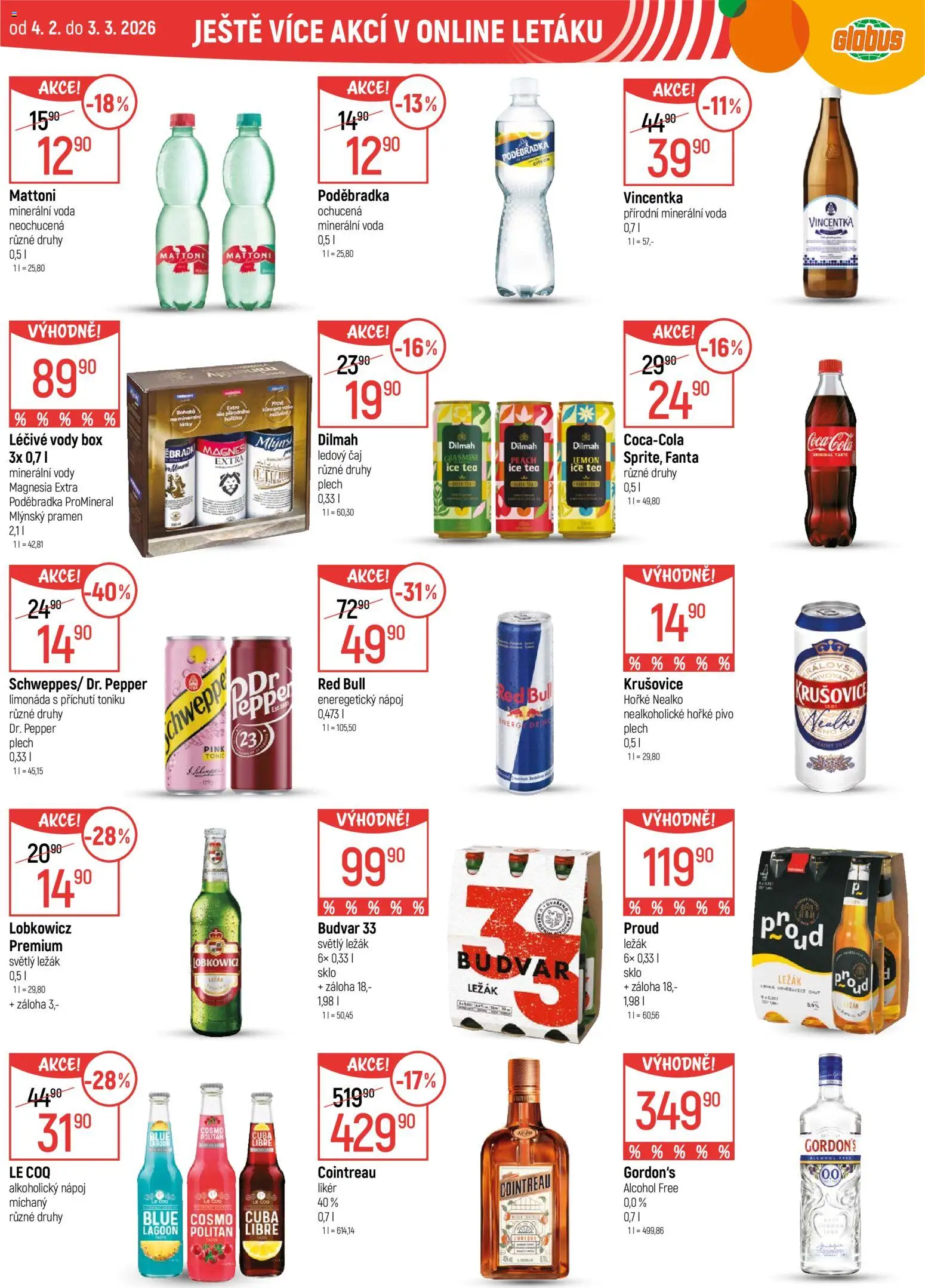 Globus leták - Praha Čakovice od 04.02.2026 | Strana: 36 | Produkty: Fanta, Coca cola, Likér, Minerální voda
