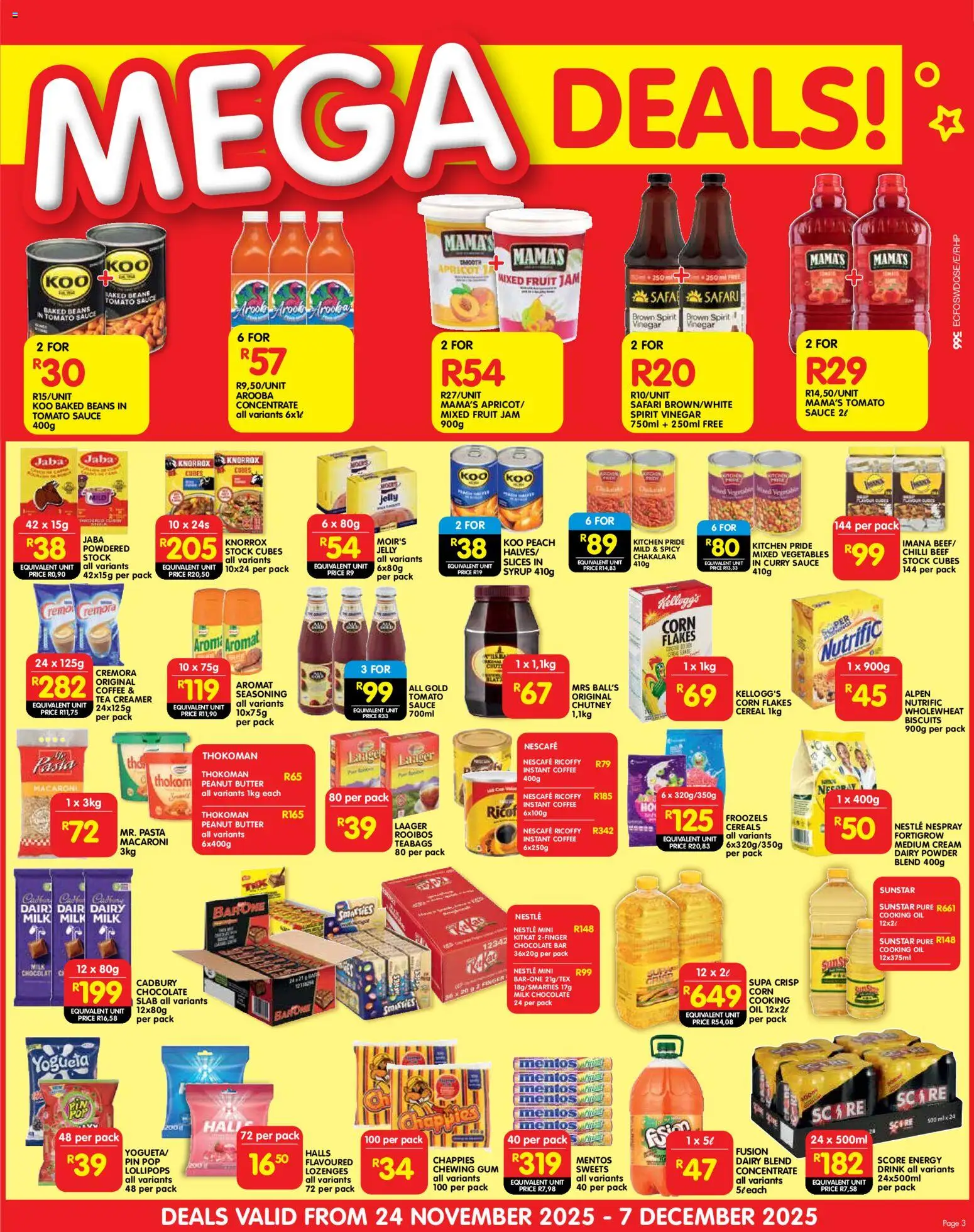 New Shoprite catalogue – valid from 24.11.2025 | Page: 3 | Products: Beans, Jam, Oil, Cream