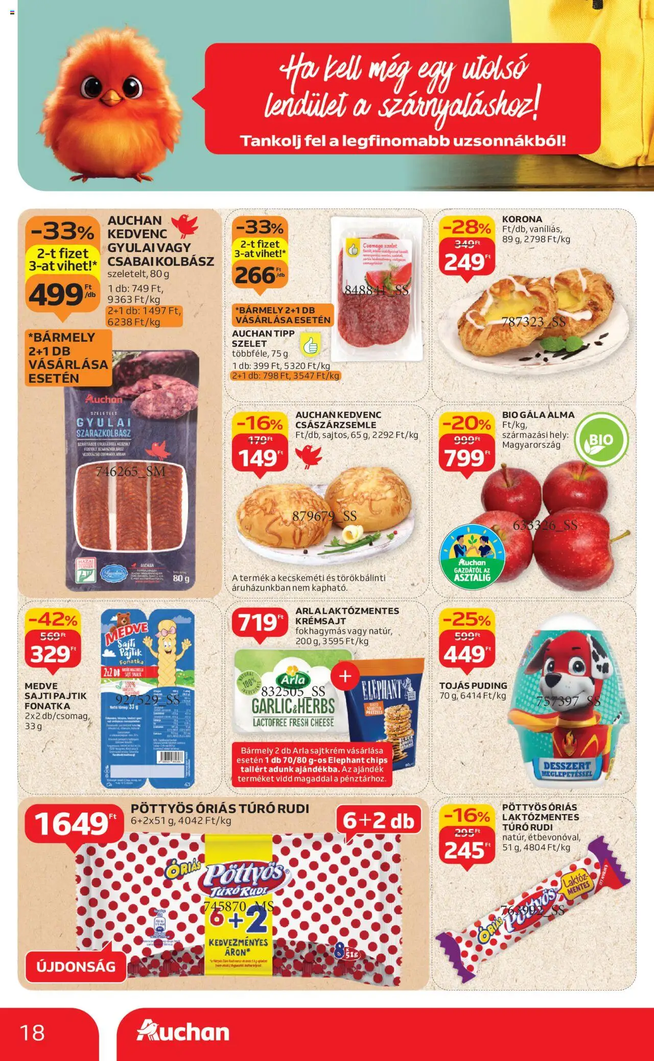 Auchan akciós ujság - amely érvényes a következő dátumtól: 28.08.2025 | Oldal: 18 | Termékek: Puding, Kolbász, Császárzsemle, Túró rudi