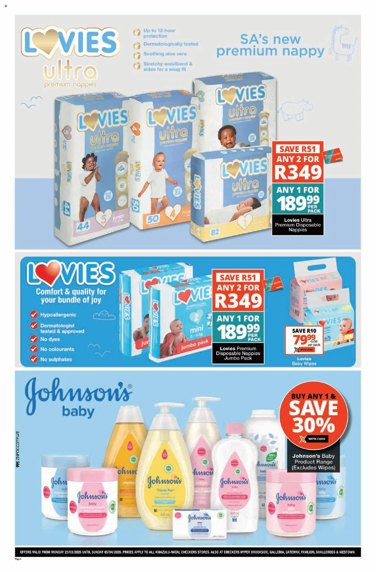 New Checkers catalogue – valid from 23.03.2026 | Page: 4 | Products: Nappies, Lotion