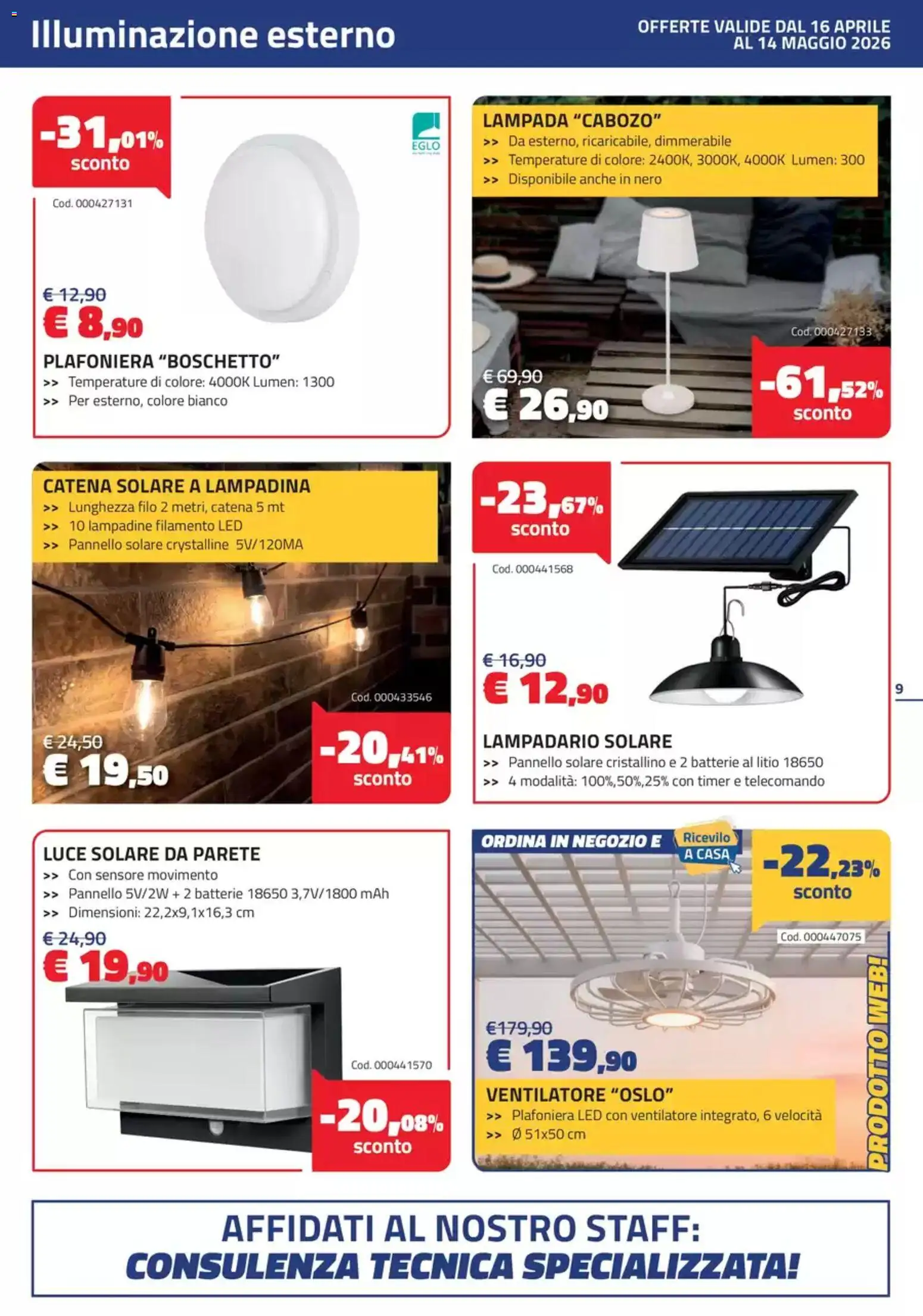 Volantino Eurobrico del 16.04.2026 | Pagina: 9 | Prodotti: Ventilatore, Telecomando, Batterie, Lampada