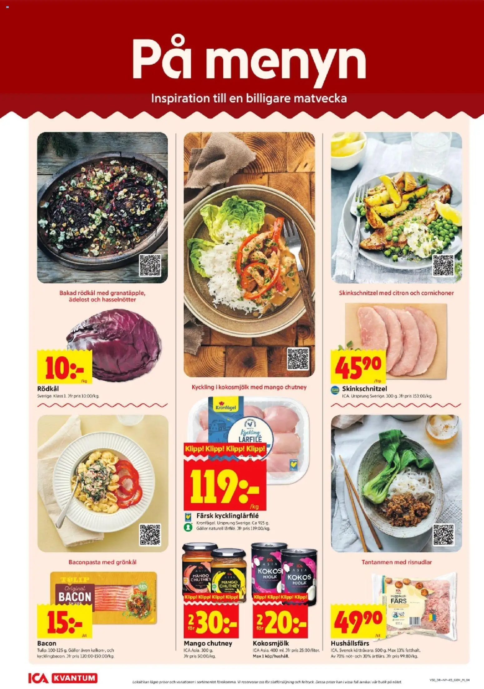 ICA Kvantum reklamblad aktuell från 08.12.2025 | Sida: 4 | Produkter: Bacon, Galler, Mjölk, Citron