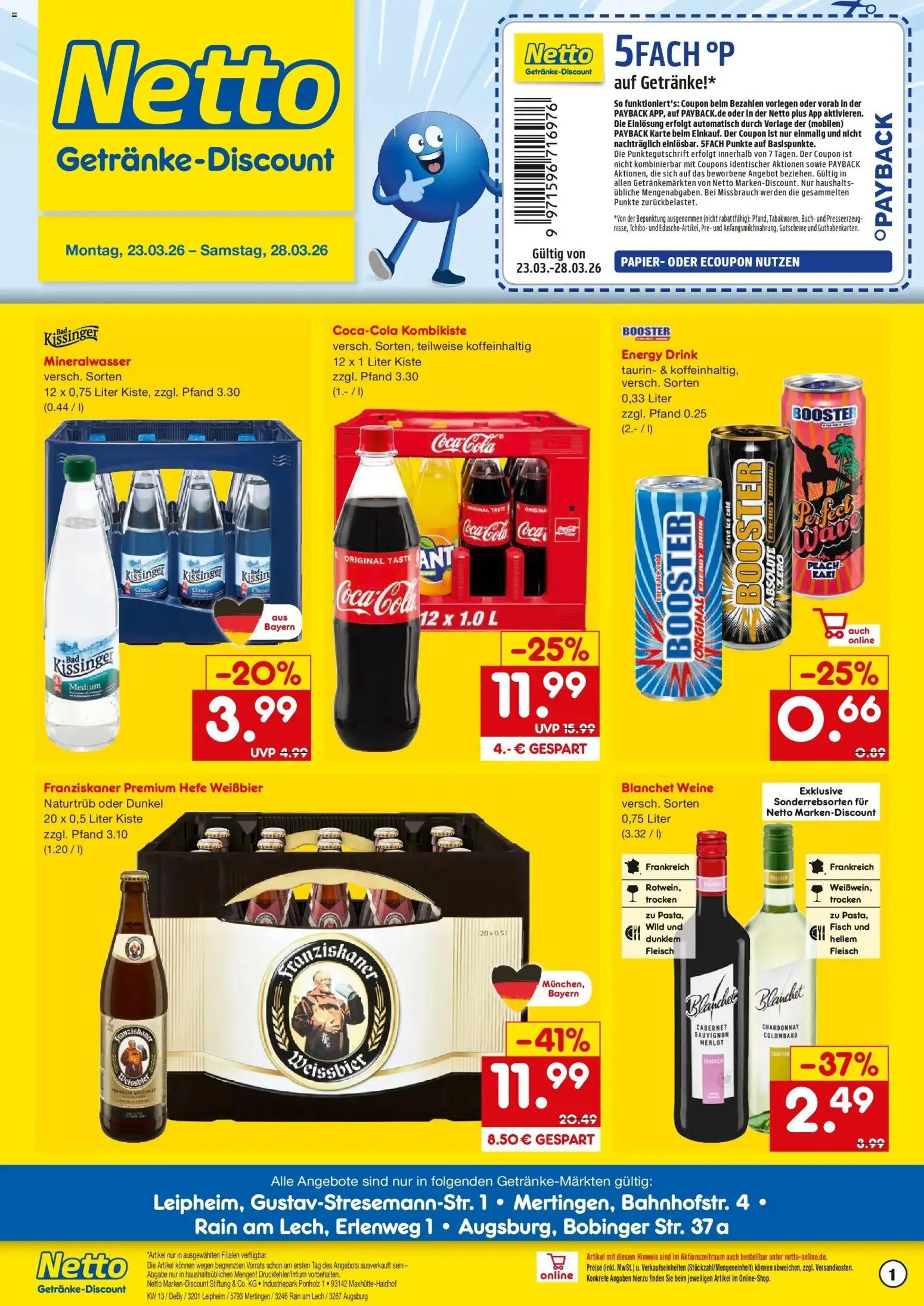 Netto Marken-Discount Prospekt Rain Am Lech	 – gültig ab 23.03.2026 | Seite: 1 | Produkte: Cola, Energy, Merlot, Mineralwasser