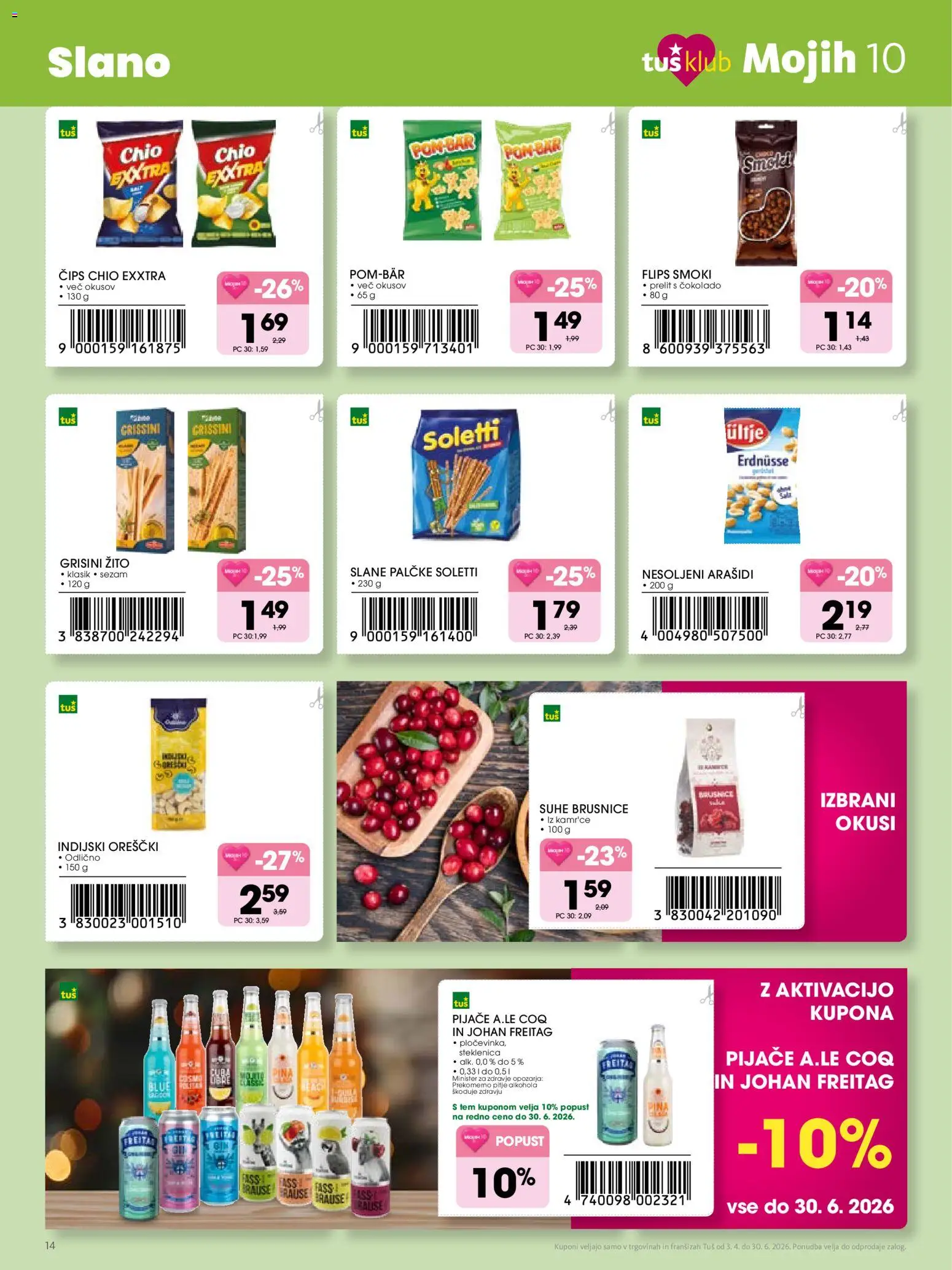 Novi Tuš katalog ponudbe – veljaven od 03.04.2026 | Stran: 14 | Izdelki: Steklenica, Grisini, Arašidi, Orescki