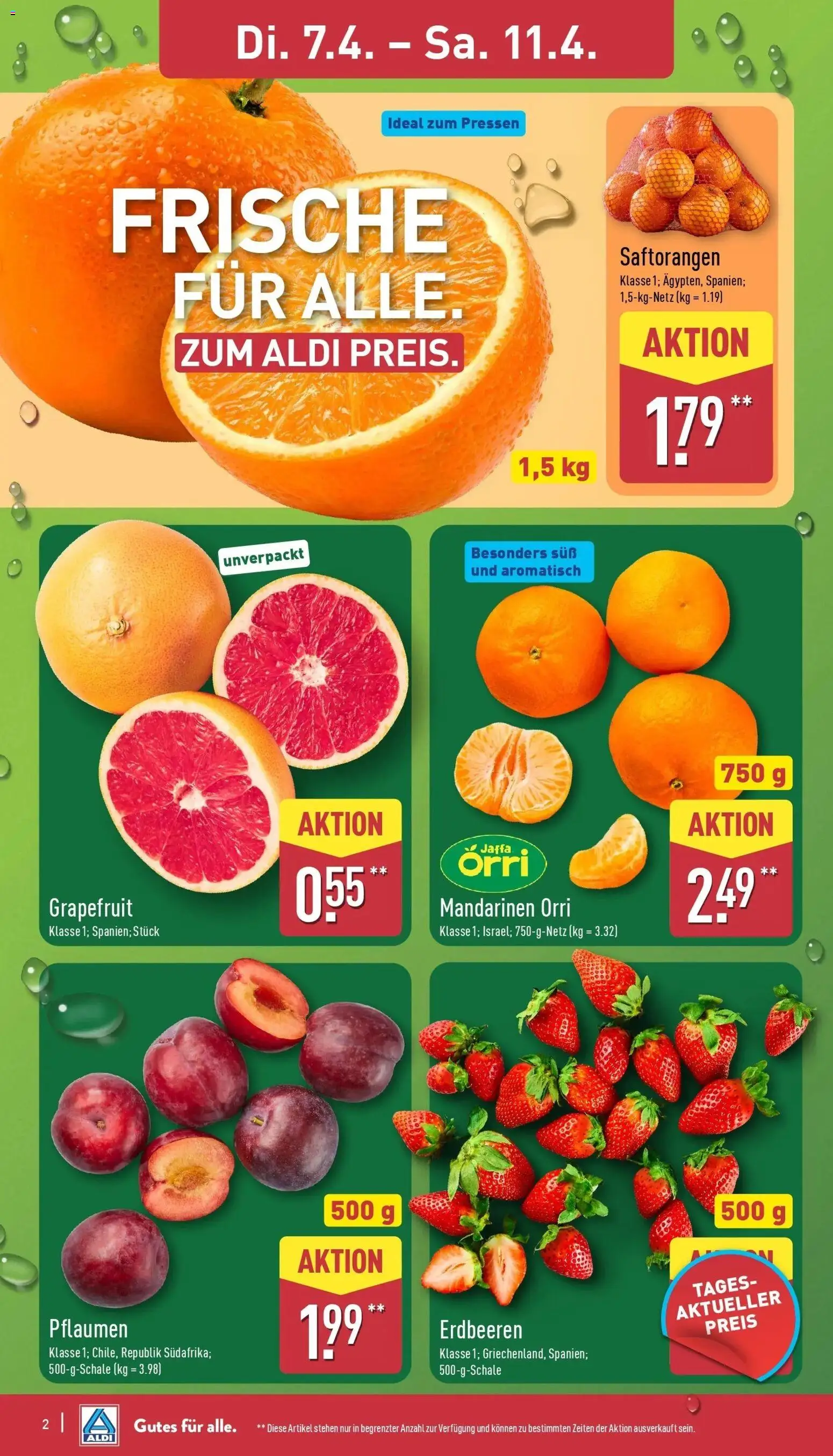 Aldi - ALDI Nord: Wochenangebote – gültig ab 05.04.2026 | Seite: 2 | Produkte: Pflaumen, Mandarinen, Grapefruit, Erdbeeren