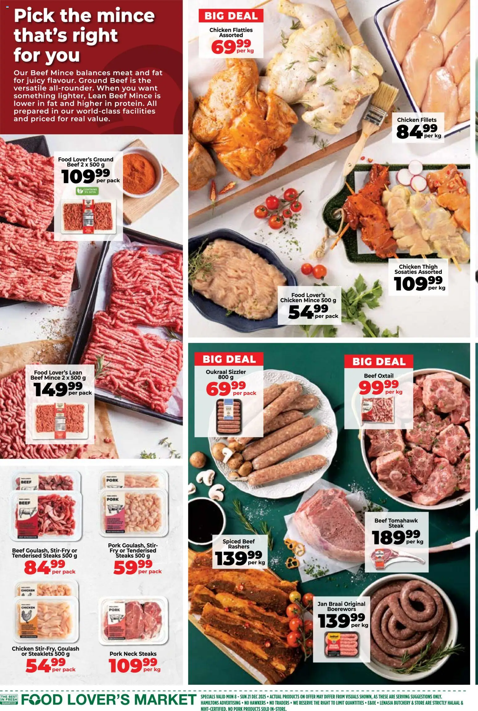 New Food Lover's Market catalogue – valid from 08.12.2025 | Page: 4 | Products: Boerewors, Chicken, Pork, Beef