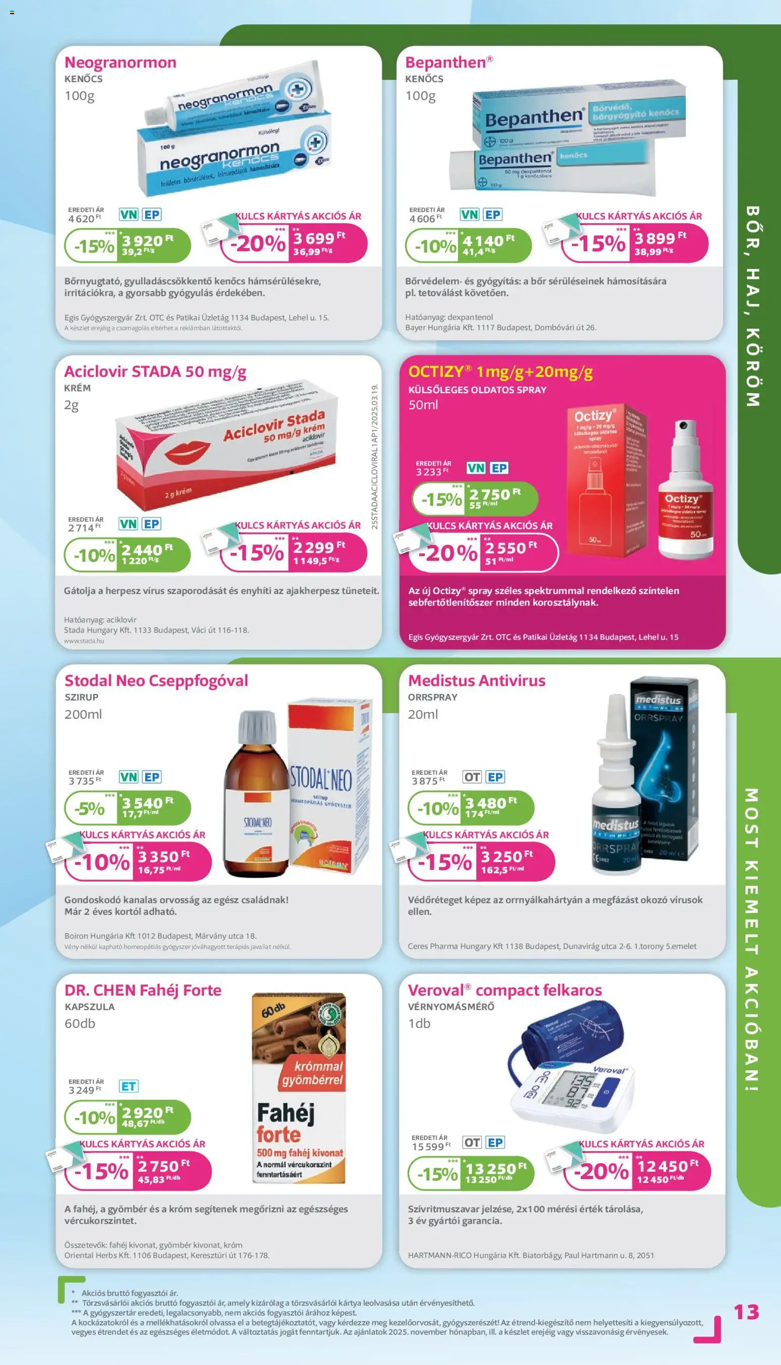 Kulcs Patika akciós ujság - amely érvényes a következő dátumtól: 01.11.2025 | Oldal: 13 | Termékek: Vérnyomásmérő, Gyömbér, Bor, Fahéj