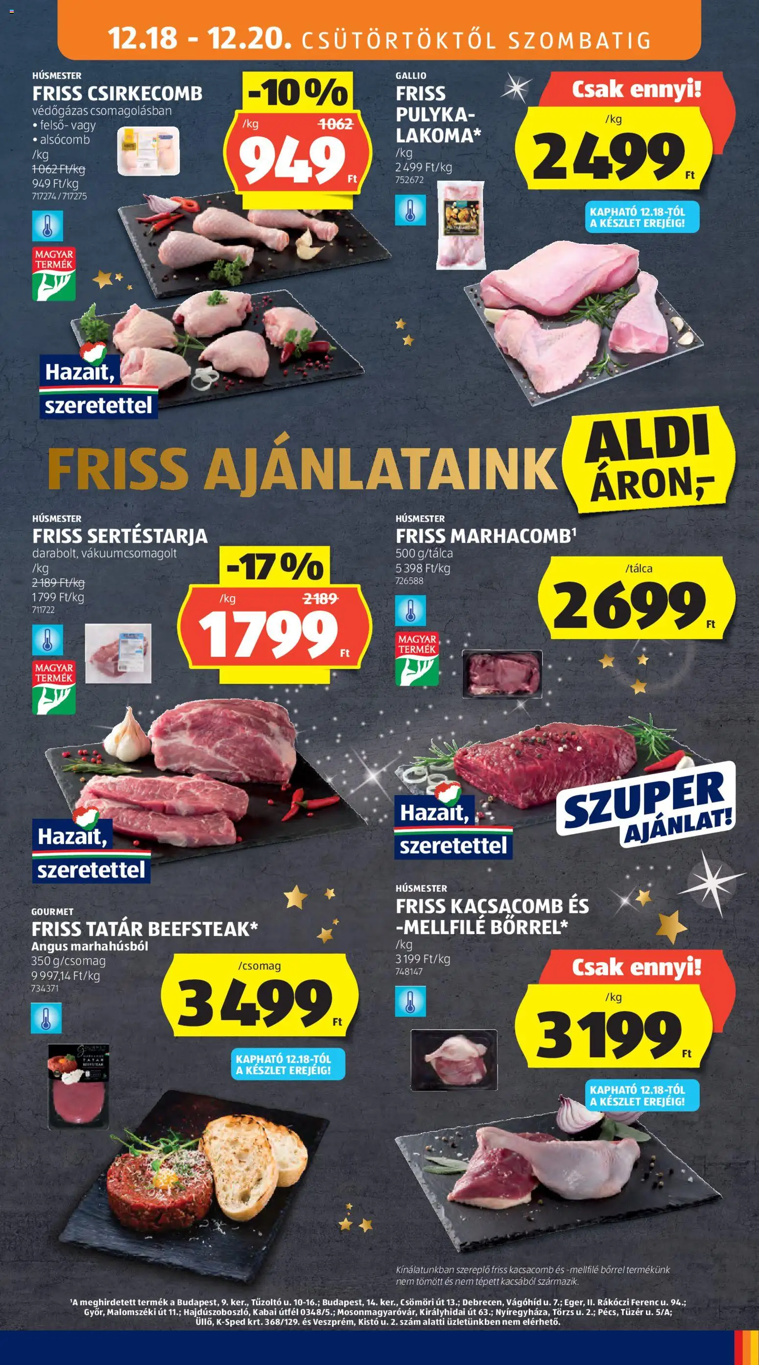 Aldi akciós ujság - amely érvényes a következő dátumtól: 18.12.2025 | Oldal: 9 | Termékek: Kacsacomb, Sertéstarja, Csirkecomb