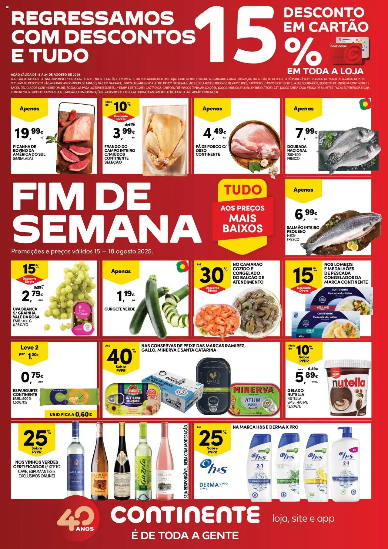 Continente Fim de Semana │ válido de 15.08.2025 | Página: 1 | Produtos: Jogos, Curgete, Vinho, Peixe