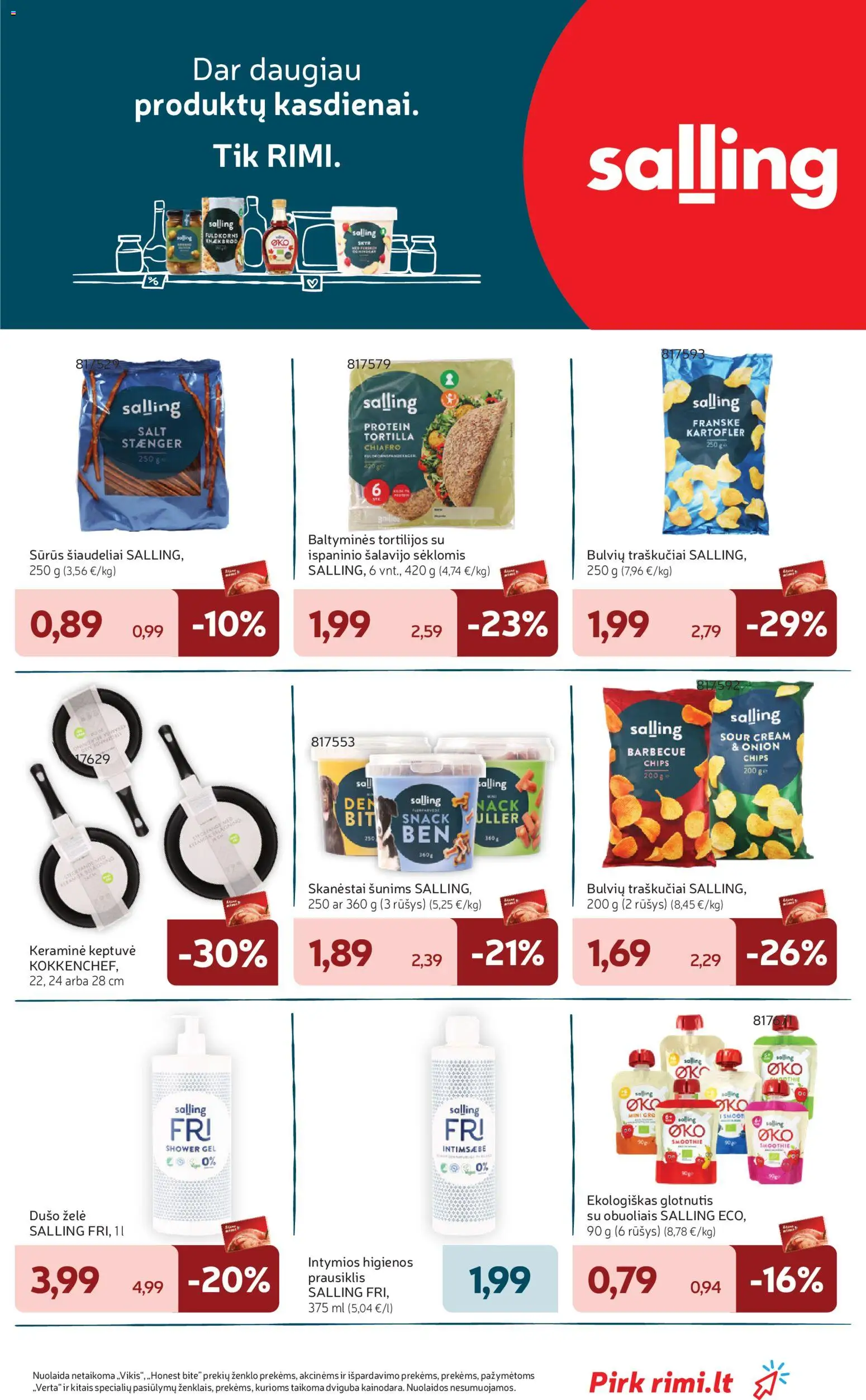 Rimi akcijos nuo 28.04.2026 | Puslapis: 3 | Prekių: Keptuvė, Dušo želė, Prausiklis, Traškučiai