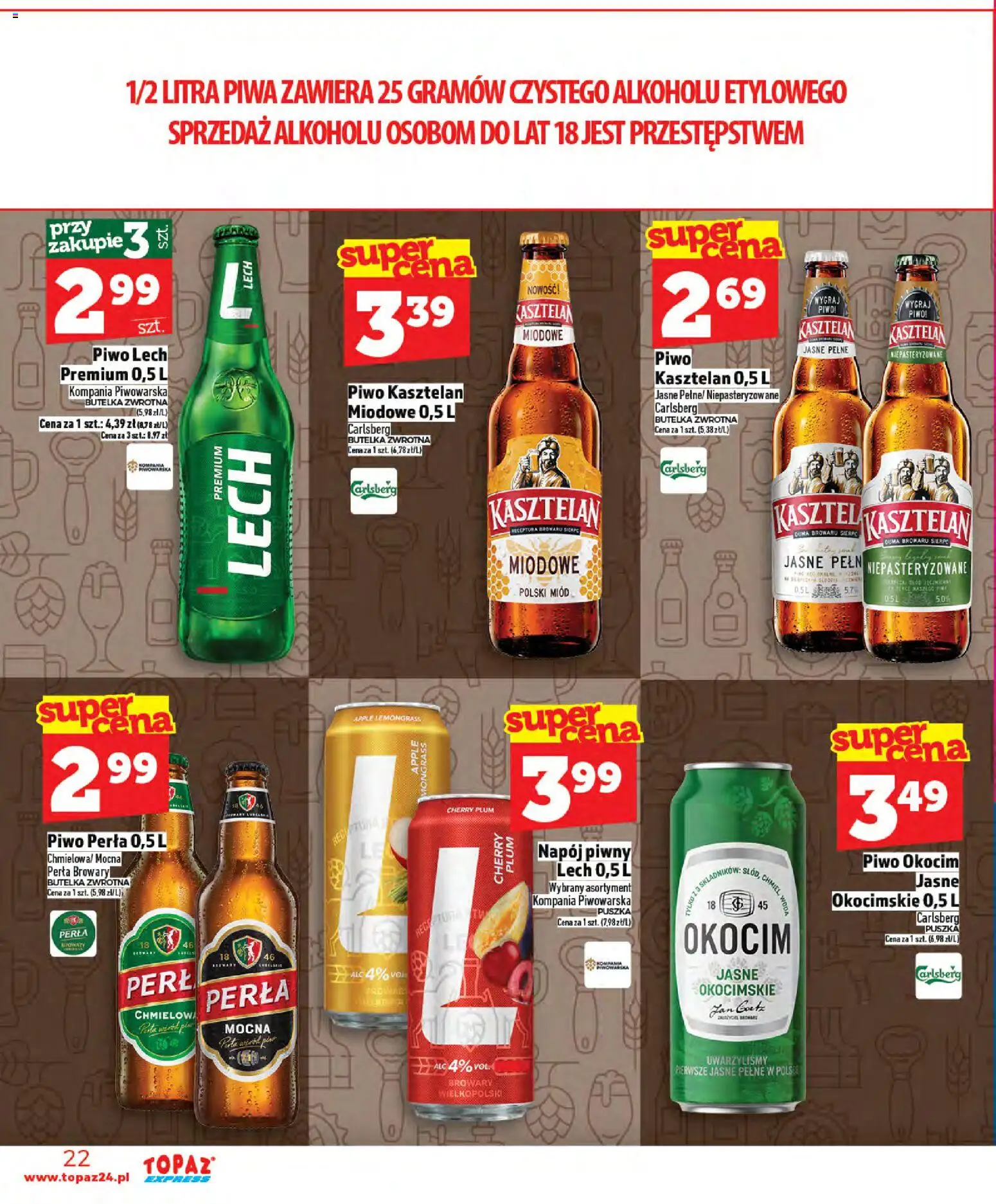 Topaz Gazetka - Express od 02.01.2026 | Strona: 22 | Produkty: Miód, Piwo perła, Piwo