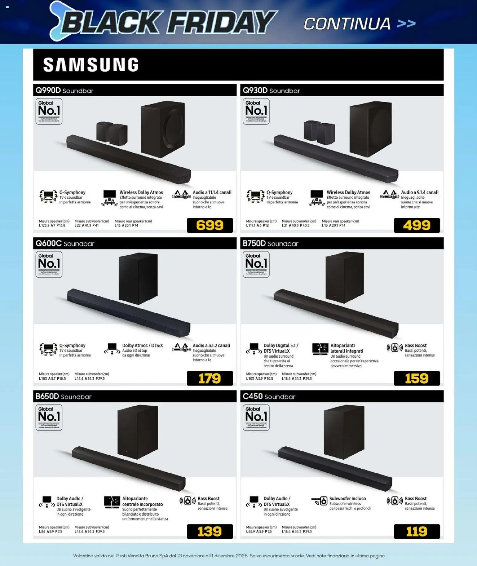 Volantino BRUNO del 13.11.2025 | Pagina: 47 | Prodotti: Soundbar, Top, Speaker, Samsung