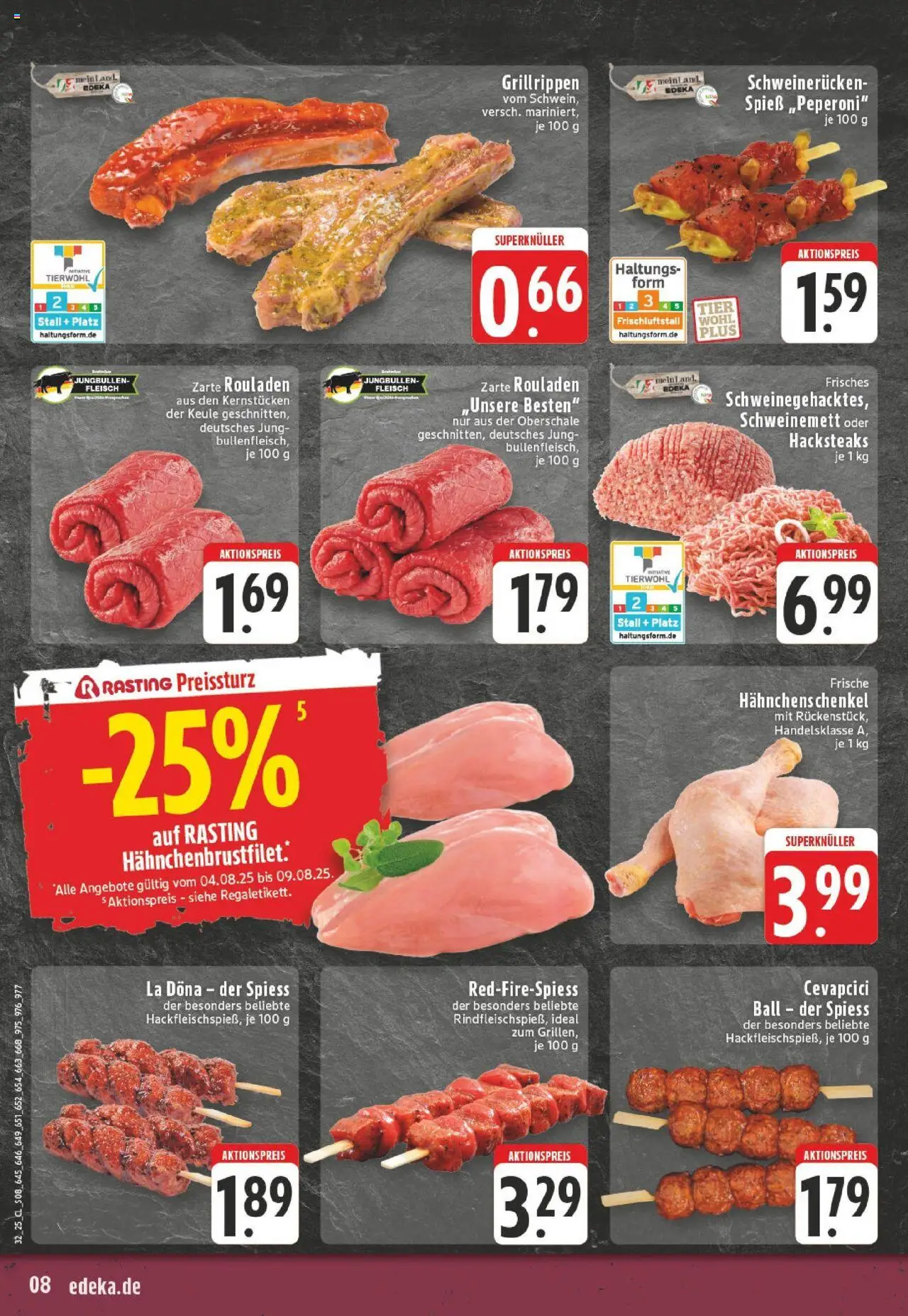Edeka prospekt Düsseldorf - Bilk	 - gültig ab dem 03.08.2025 | Seite: 8 | Produkte: Hahnchenschenkel, Cevapcici, Schweinerucken, Fleisch