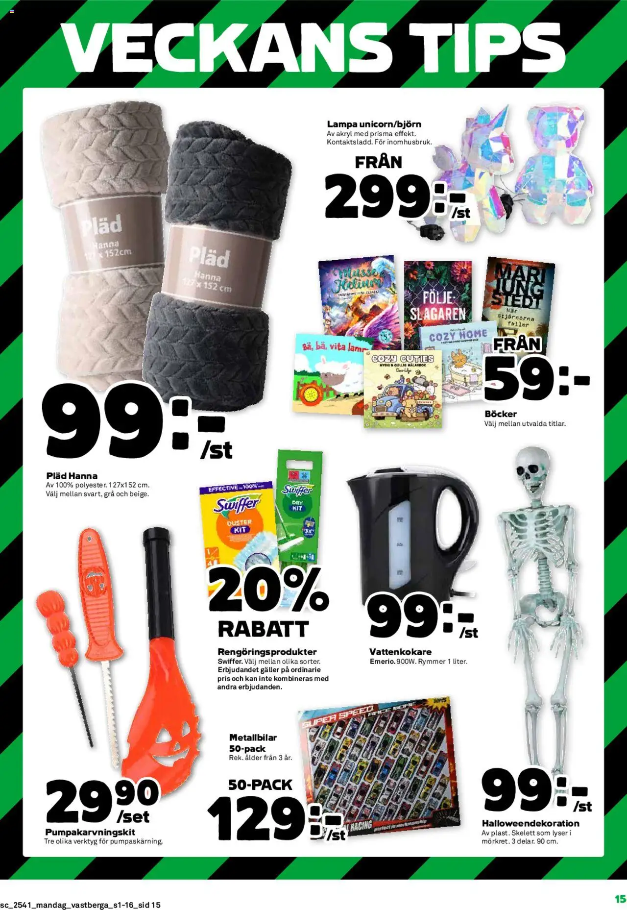 Coop Forum reklamblad aktuell från 06.10.2025 | Sida: 15 | Produkter: Vattenkokare, Pläd, Galler, Lampa