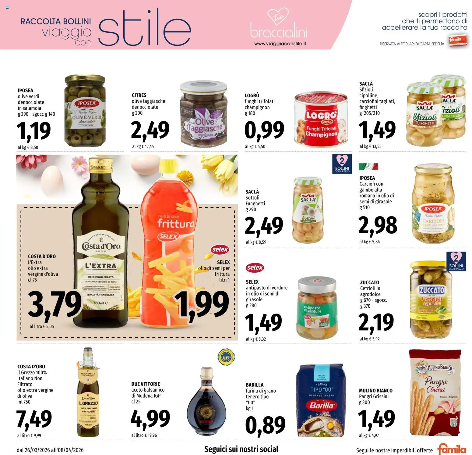 Volantino Famila del 26.03.2026 | Pagina: 13 | Prodotti: Olive, Aceto, Olio extra vergine, Olio di semi di girasole