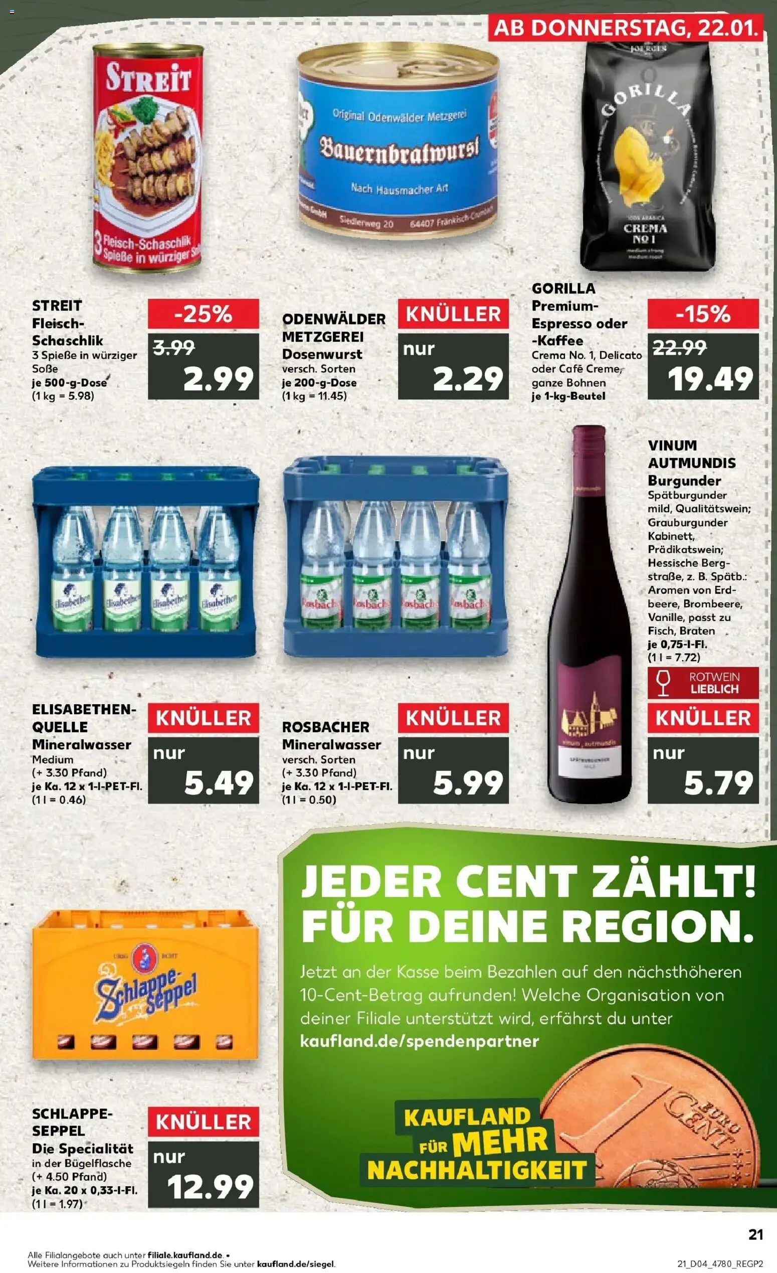 Kaufland prospekt Dieburg	 – gültig ab 25.01.2026 | Seite: 21 | Produkte: Kaffee, Rotwein, Spieße, Fleisch