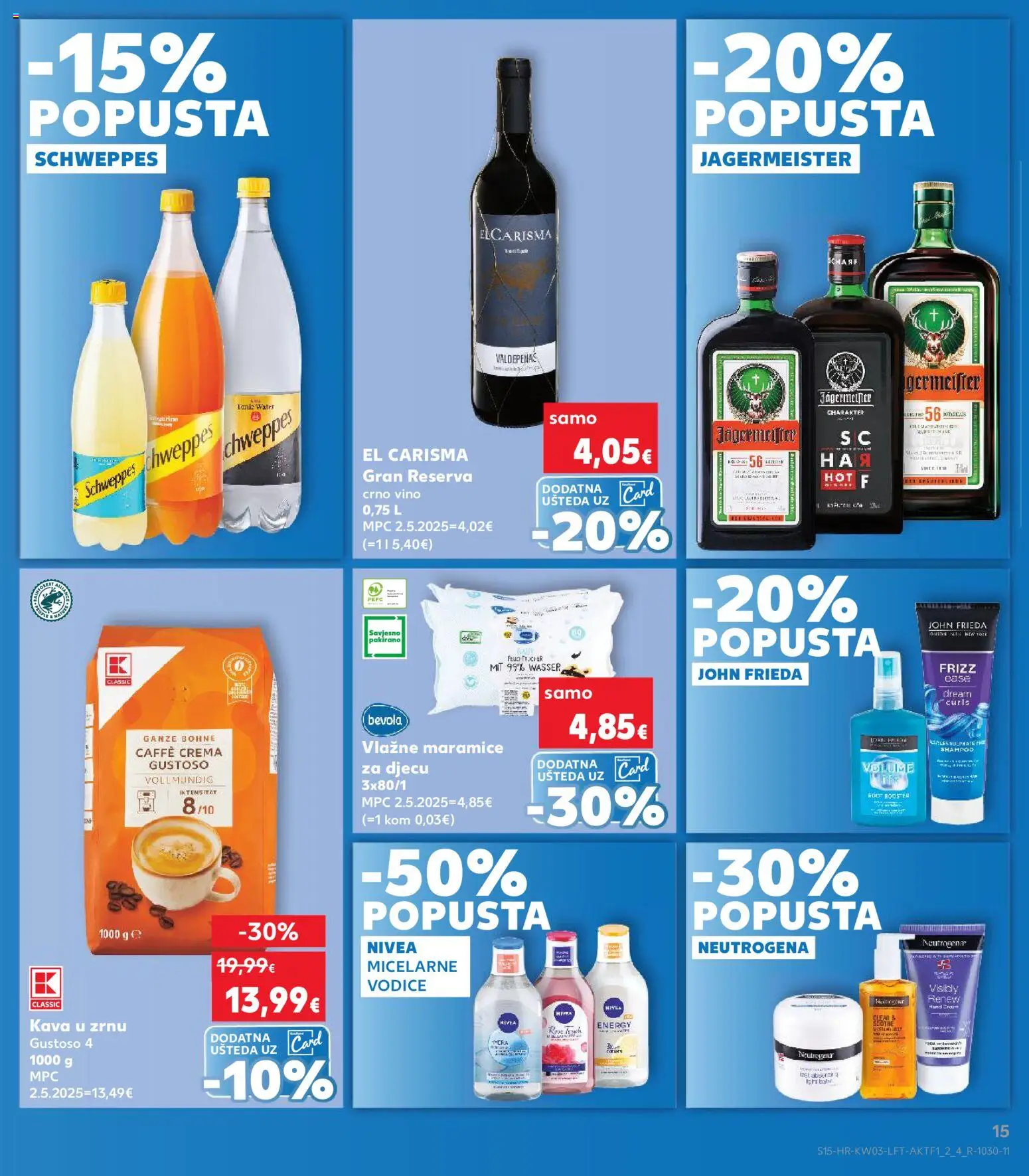 Kaufland katalog | vrijedi od 14.01.2026 | Stranica: 15 | Proizvodi: Vlažne maramice, Kava, Crno vino, Tonic