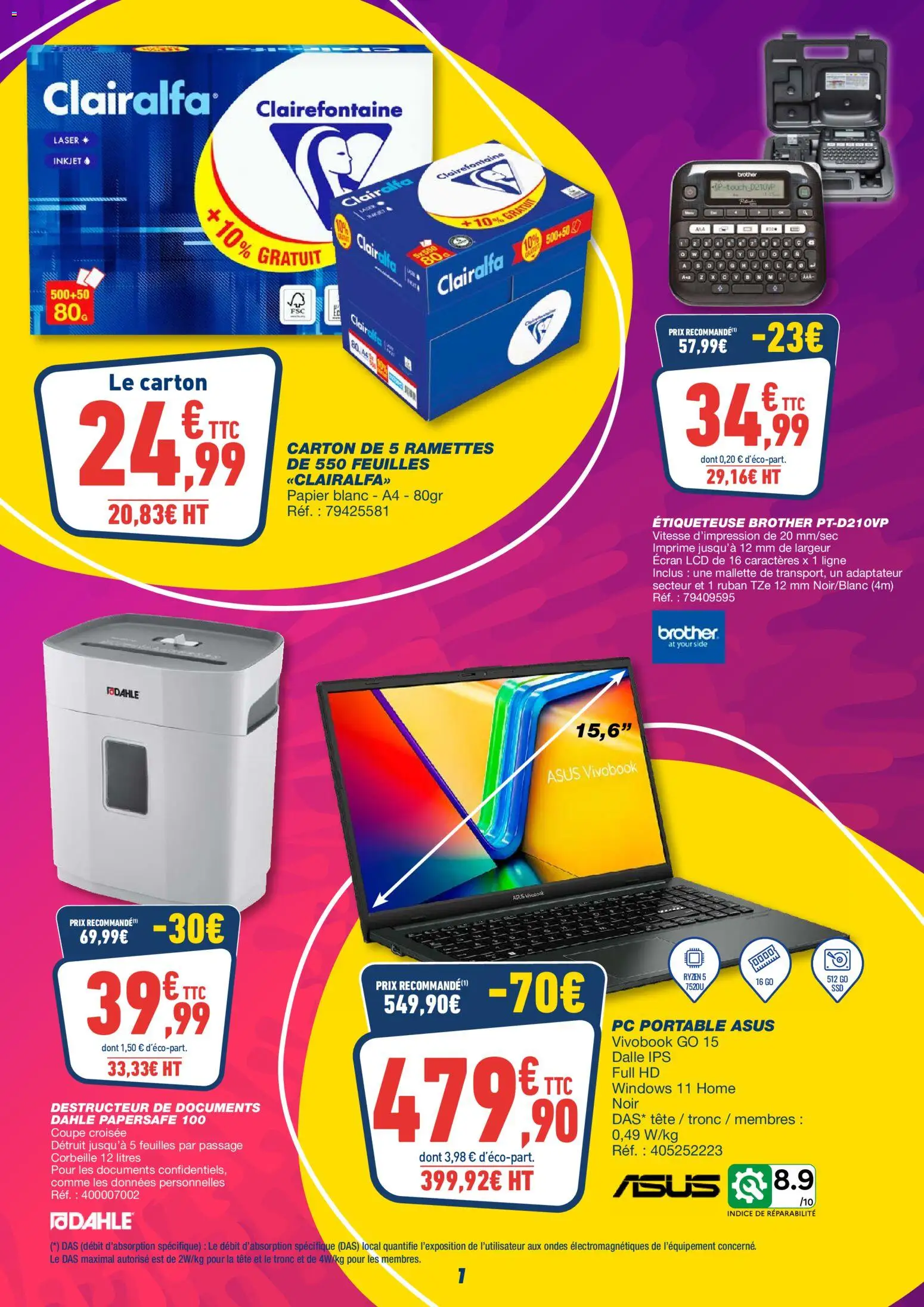 {H1} | Page: 7 | Produits: Adaptateur, PC portable, Portable, Papier blanc