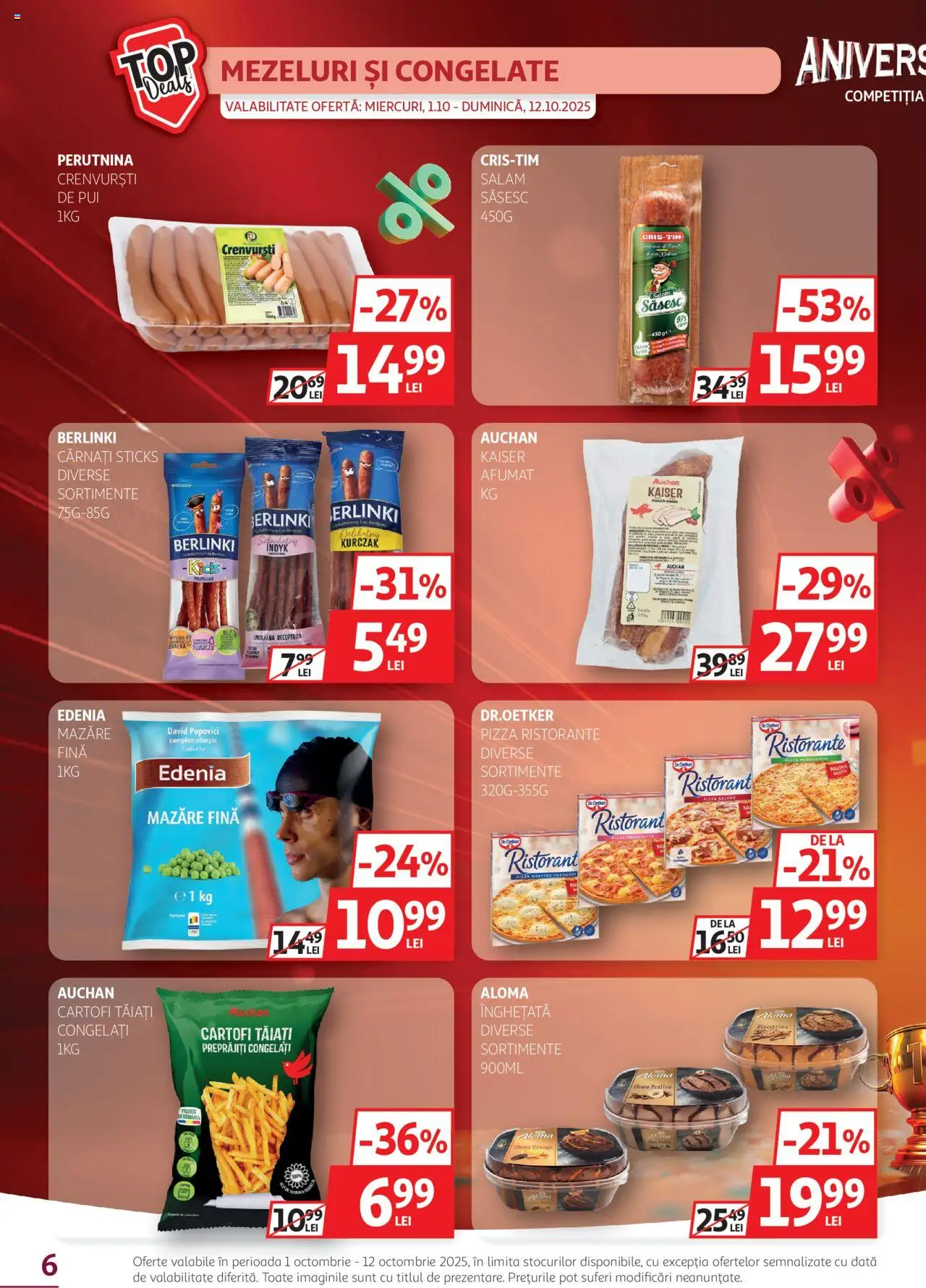 Noul catalog Auchan – valabil de la 01.10.2025 | Pagină: 6 | Produse: Mazăre, Pizza, Înghețată, Cartofi