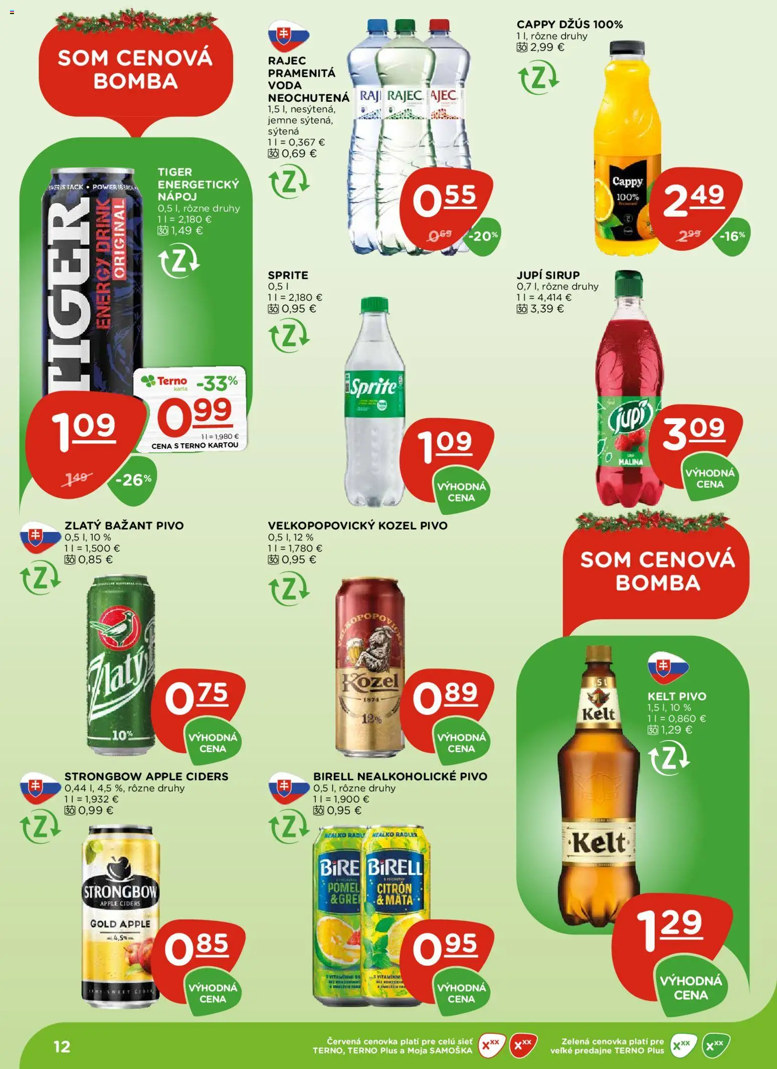Nové Terno akcie – leták je platný od 11.12.2025 | Strana: 12 | Produkty: Birell, Apple, Strongbow, Voda