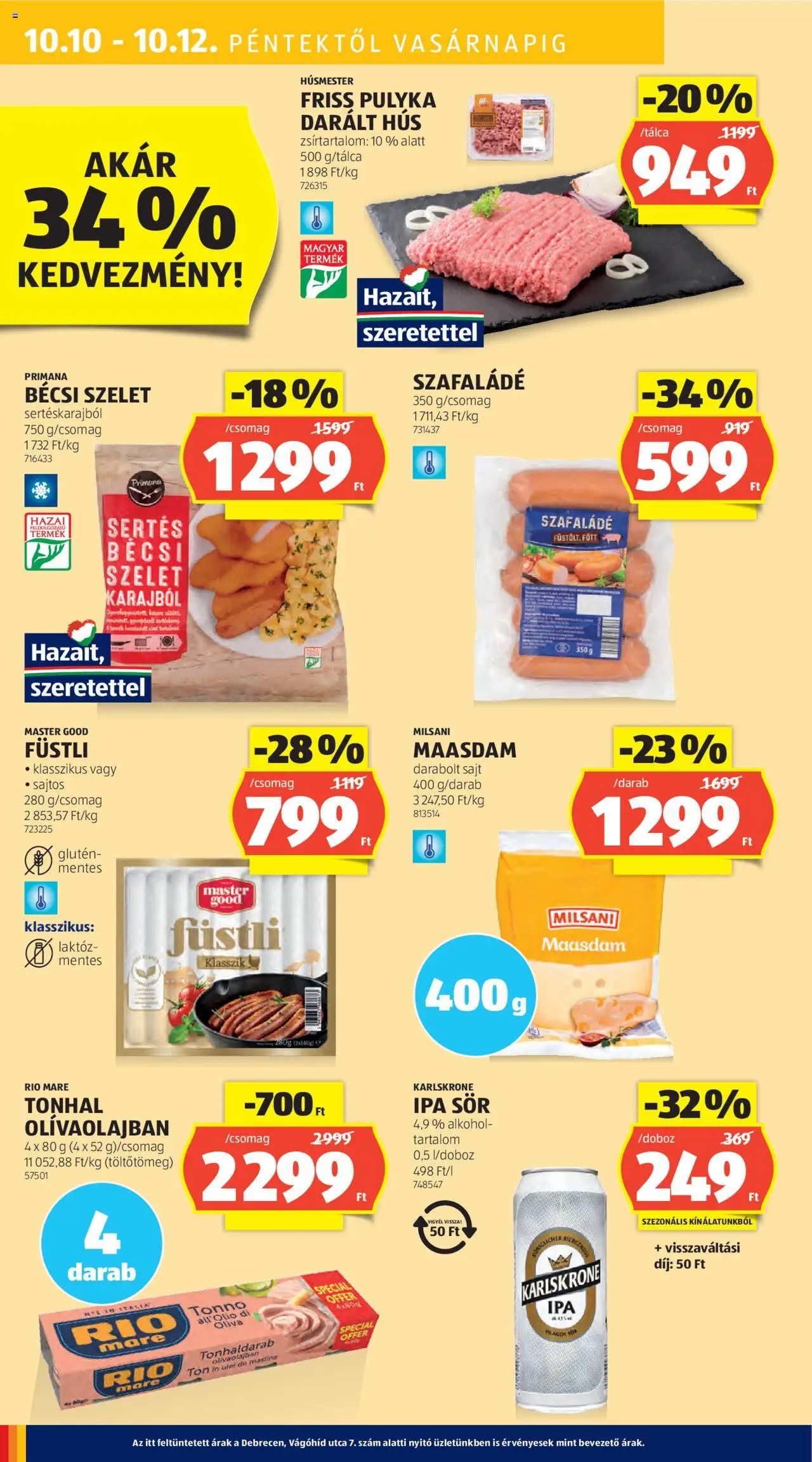 Aldi akciós ujság - amely érvényes a következő dátumtól: 09.10.2025 | Oldal: 44 | Termékek: Tonhal, Alkohol, Hús, Sajt
