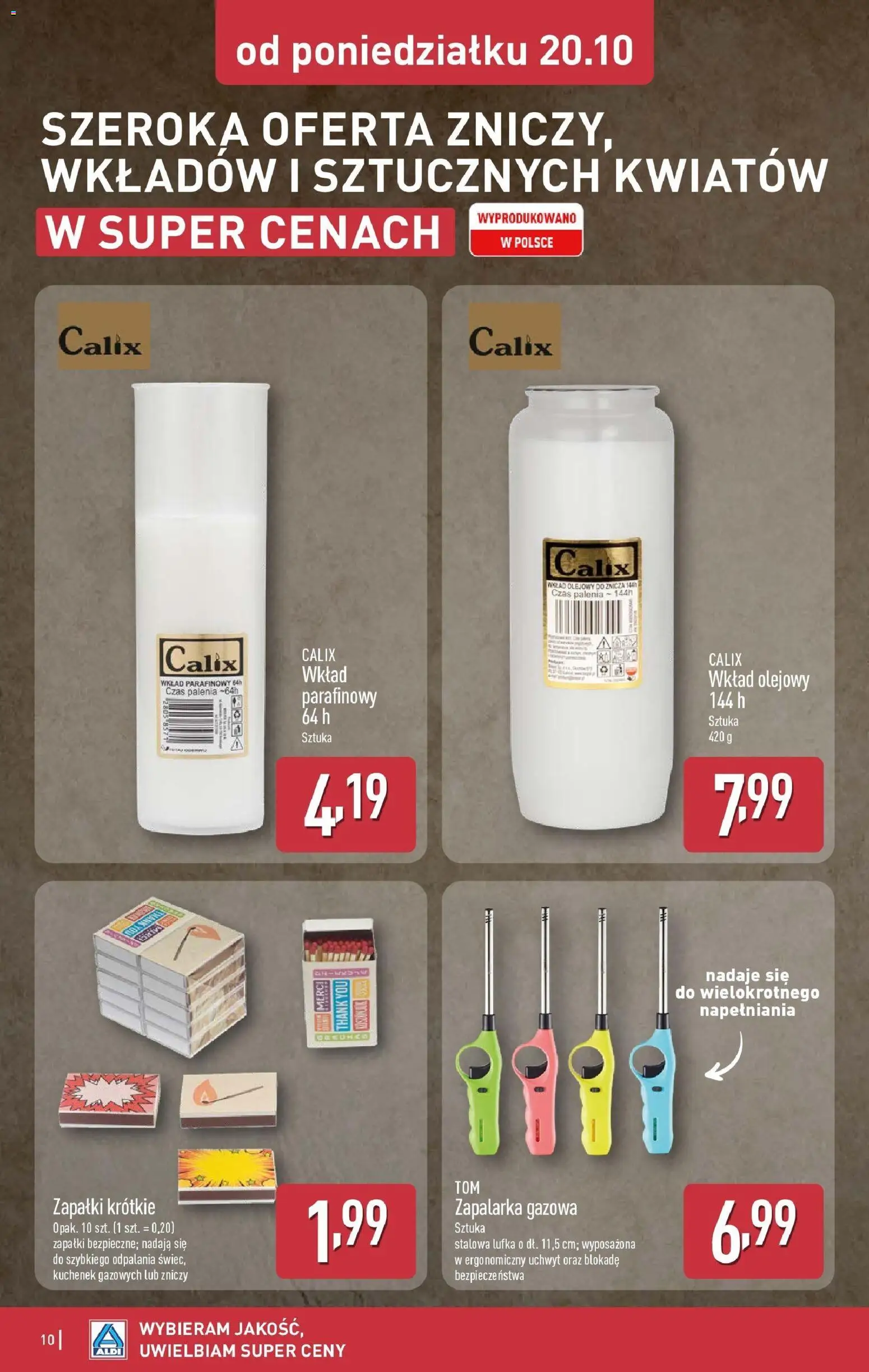 Aldi - Dodatkowe promocje na weekend w ALDI od 22.10.2025 | Strona: 10 | Produkty: Wkład olejowy do znicza, Merci