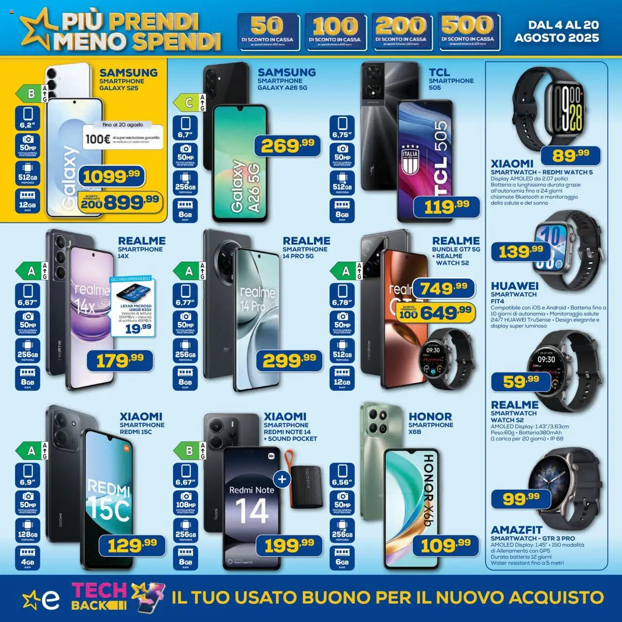 Volantino Euronics del 04.08.2025 | Pagina: 4 | Prodotti: Xiaomi, Huawei, Smartwatch, Samsung