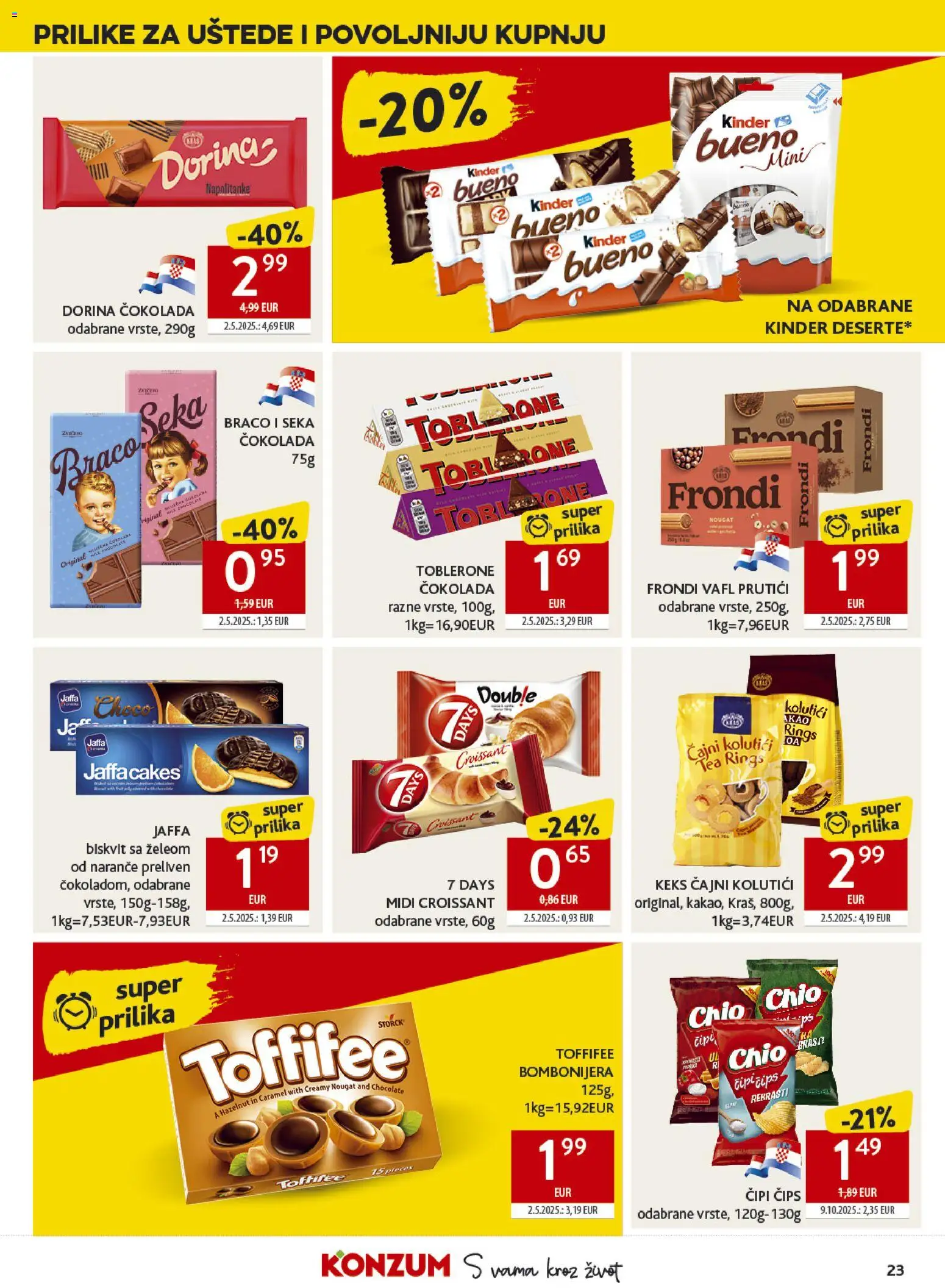 Konzum HR akciós ujság - amely érvényes a következő dátumtól: 08.04.2026 | Oldal: 23 | Termékek: Croissant, Toffifee, Tea