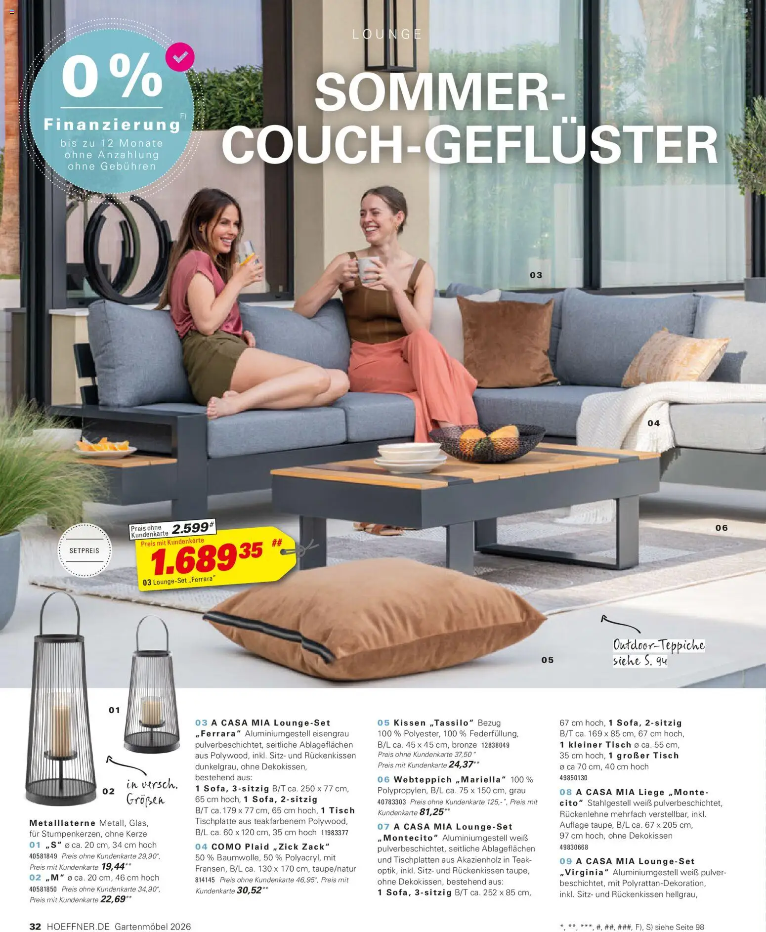 Höffner Prospekt Gartenmöbel – gültig ab 27.03.2026 | Seite: 32 | Produkte: Kissen, Tisch, Liege