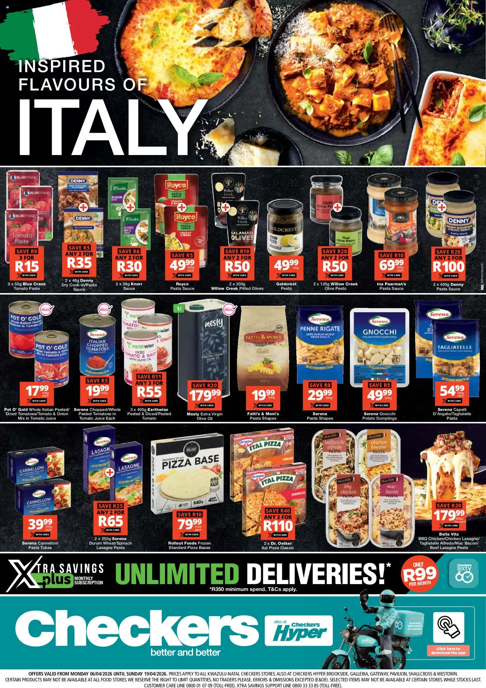 New Checkers catalogue – valid from 07.04.2026 | Page: 1 | Products: Juice, Chicken, Pasta, Sauce