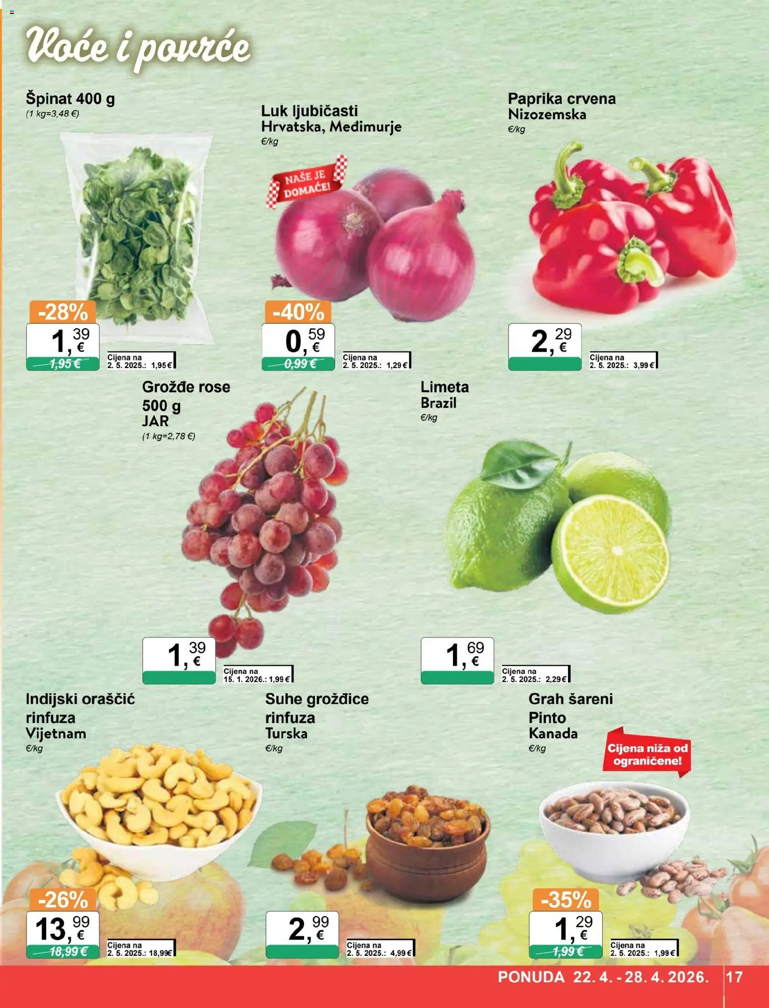 KTC katalog | vrijedi od 22.04.2026 | Stranica: 17 | Proizvodi: Špinat, Grah, Grožđice, Grožđe