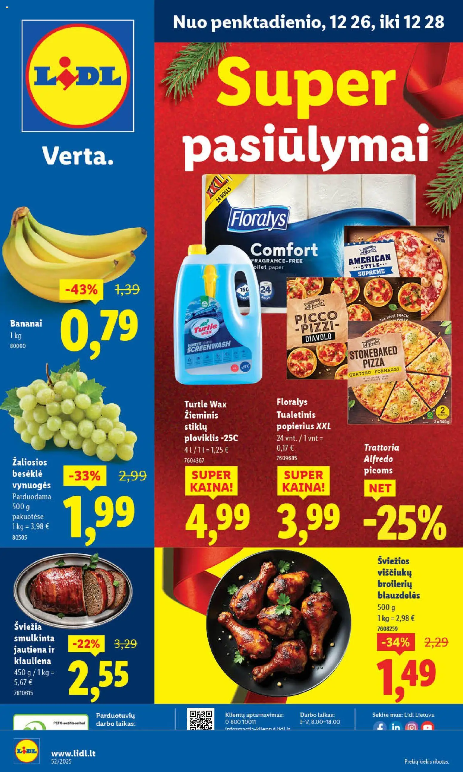 LIDL akcijos nuo 26.12.2025 | Puslapis: 1 | Prekių: Vynuogės, Kiauliena, Bananai, Jautiena