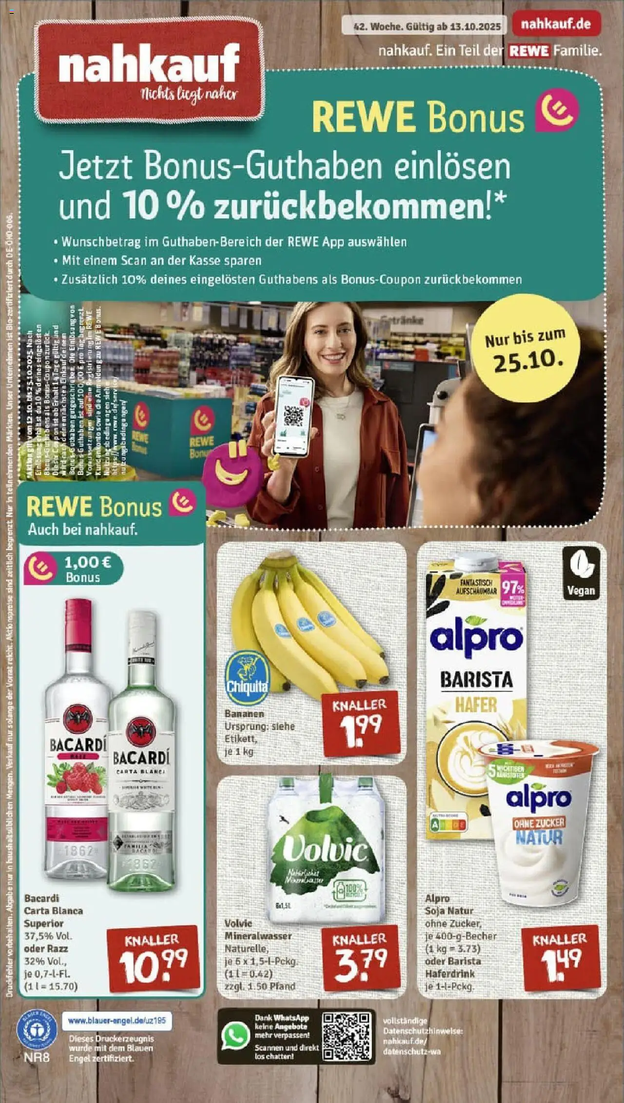 Rewe prospekt Wuppertal / Barmen	 – gültig ab 13.10.2025 | Seite: 1 | Produkte: Bananen, Alpro, Zucker, Volvic