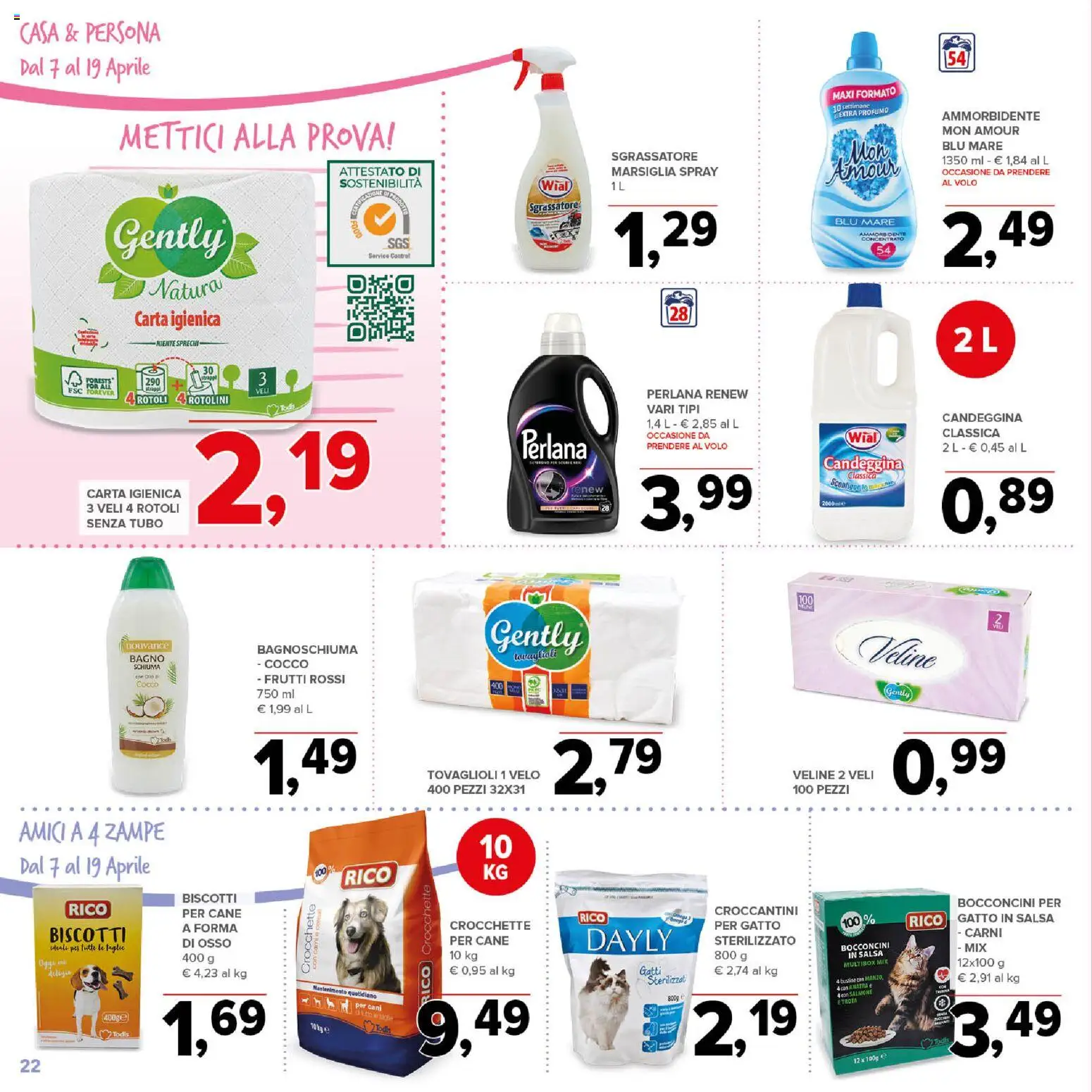 Volantino Todis del 07.04.2026 | Pagina: 22 | Prodotti: Candeggina, Biscotti, Crocchette, Cocco