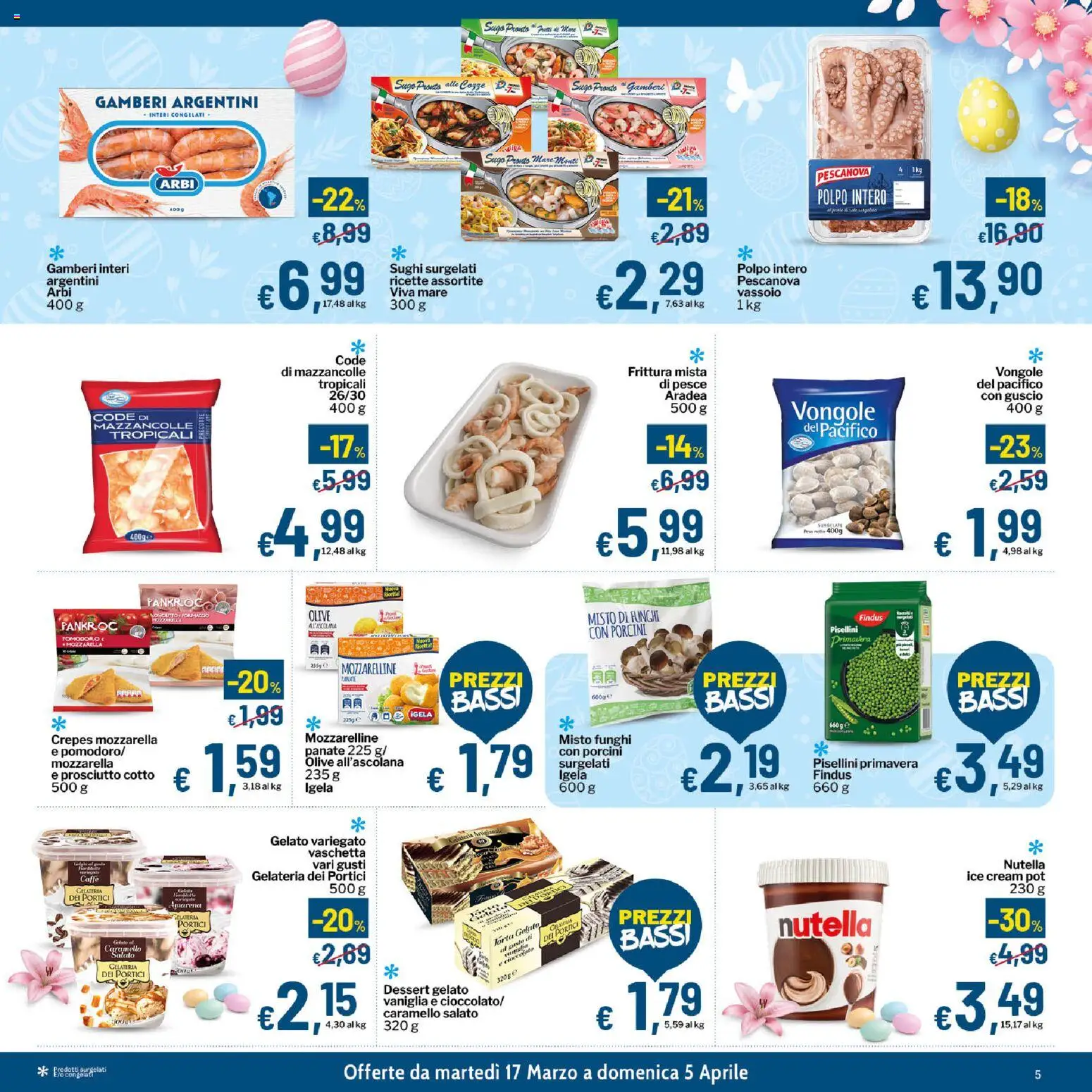 Volantino Qui Discount del 17.03.2026 | Pagina: 5 | Prodotti: Pesce, Polpo, Mozzarella, Sugo