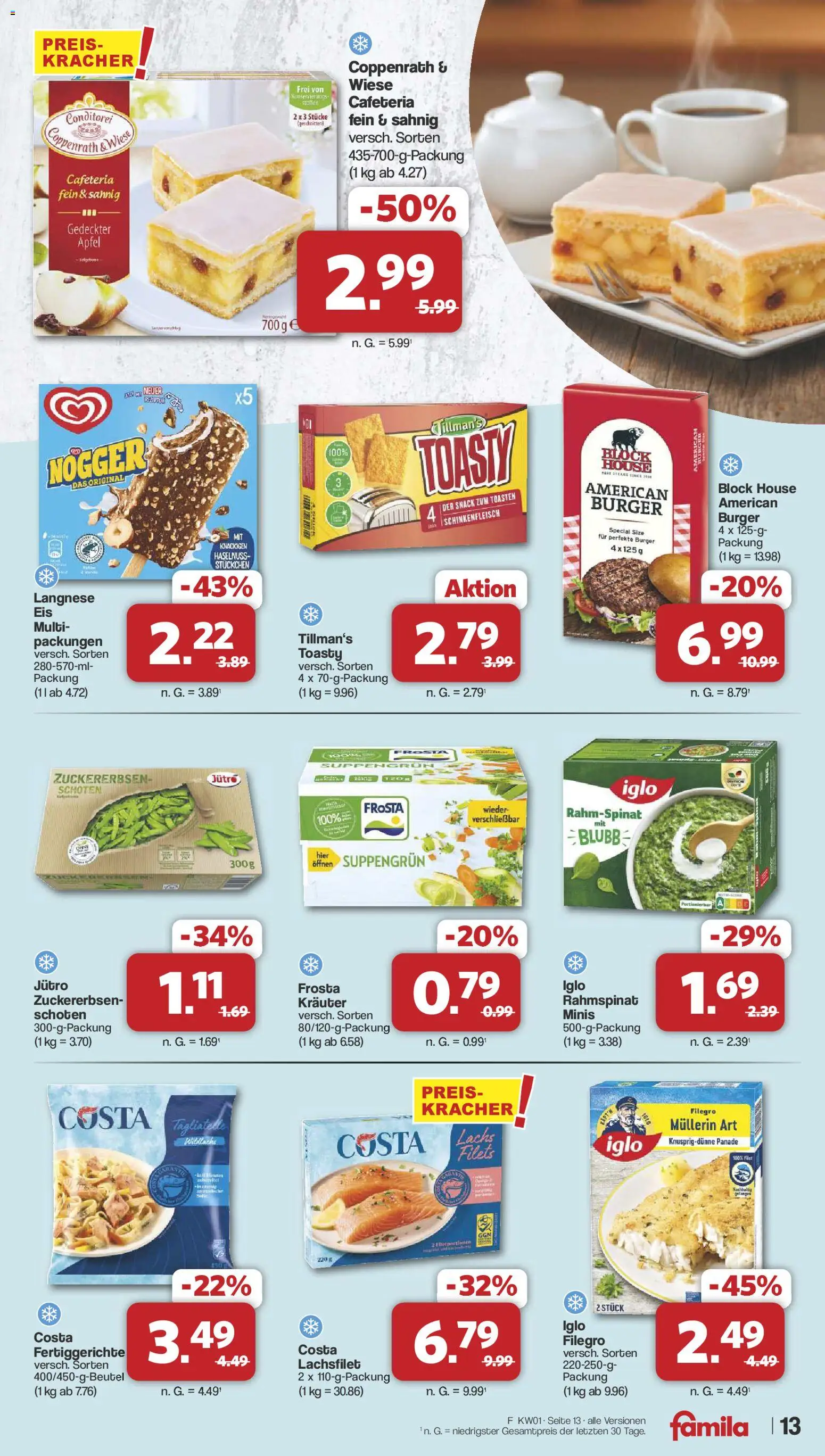 Famila Nordwest Prospekt 	 – gültig ab 29.12.2025 | Seite: 13 | Produkte: Langnese, Burger, Äpfel, Frosta