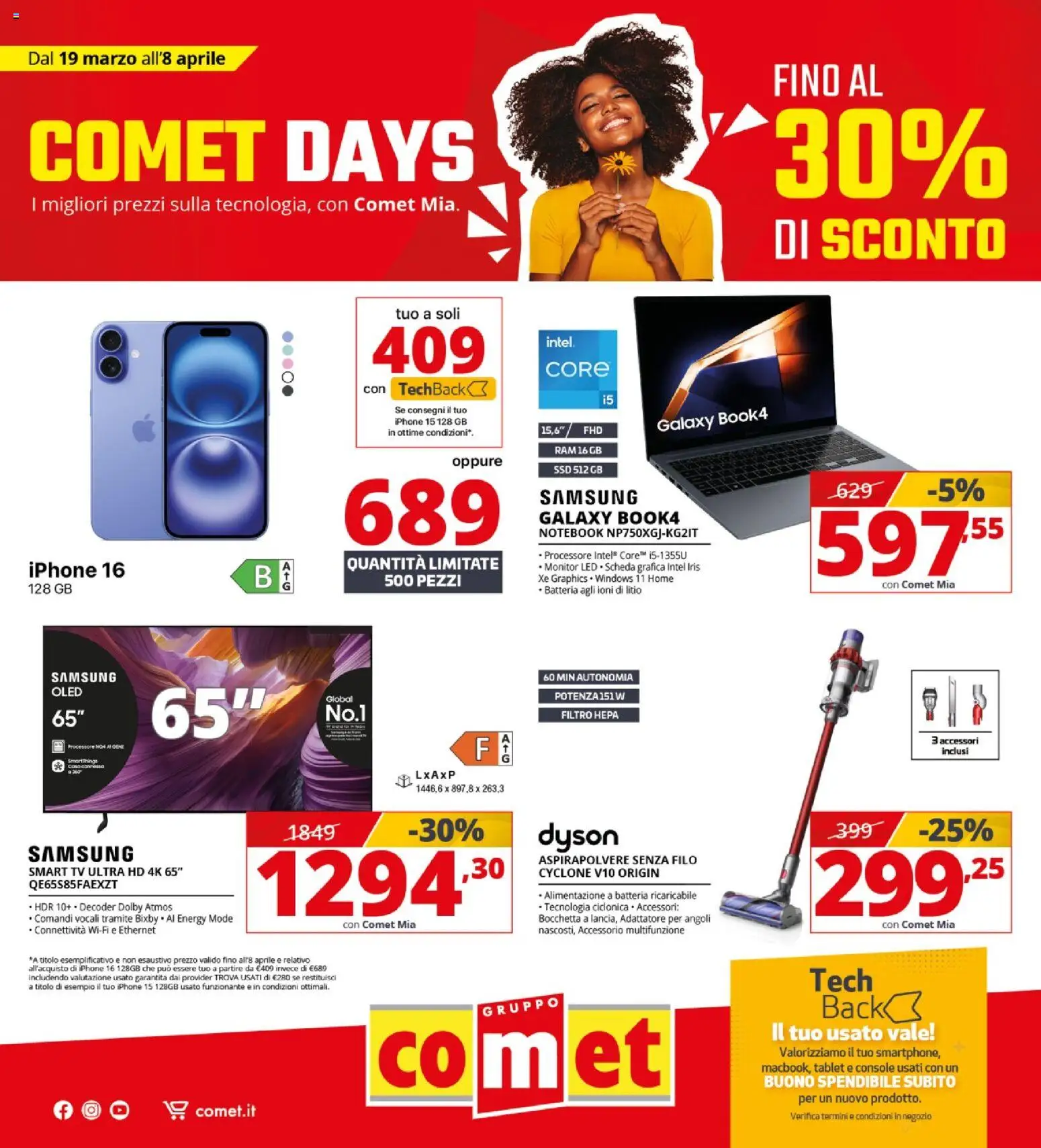 Volantino Comet volantino del 19.03.2026 | Pagina: 1 | Prodotti: Iphone, TV, Batteria, Samsung