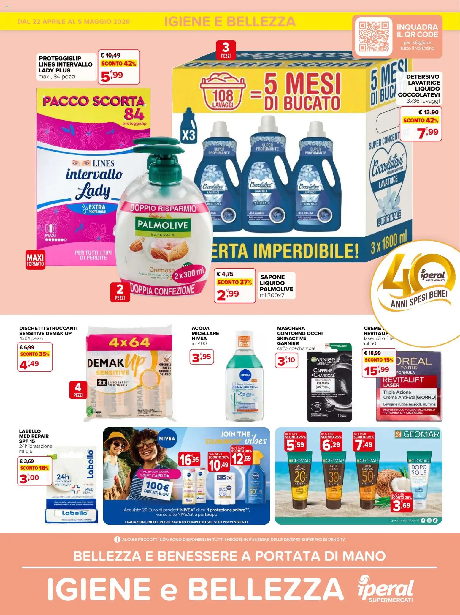 Volantino Iperal del 22.04.2026 | Pagina: 1 | Prodotti: Acqua, Latte, Lavatrice, The