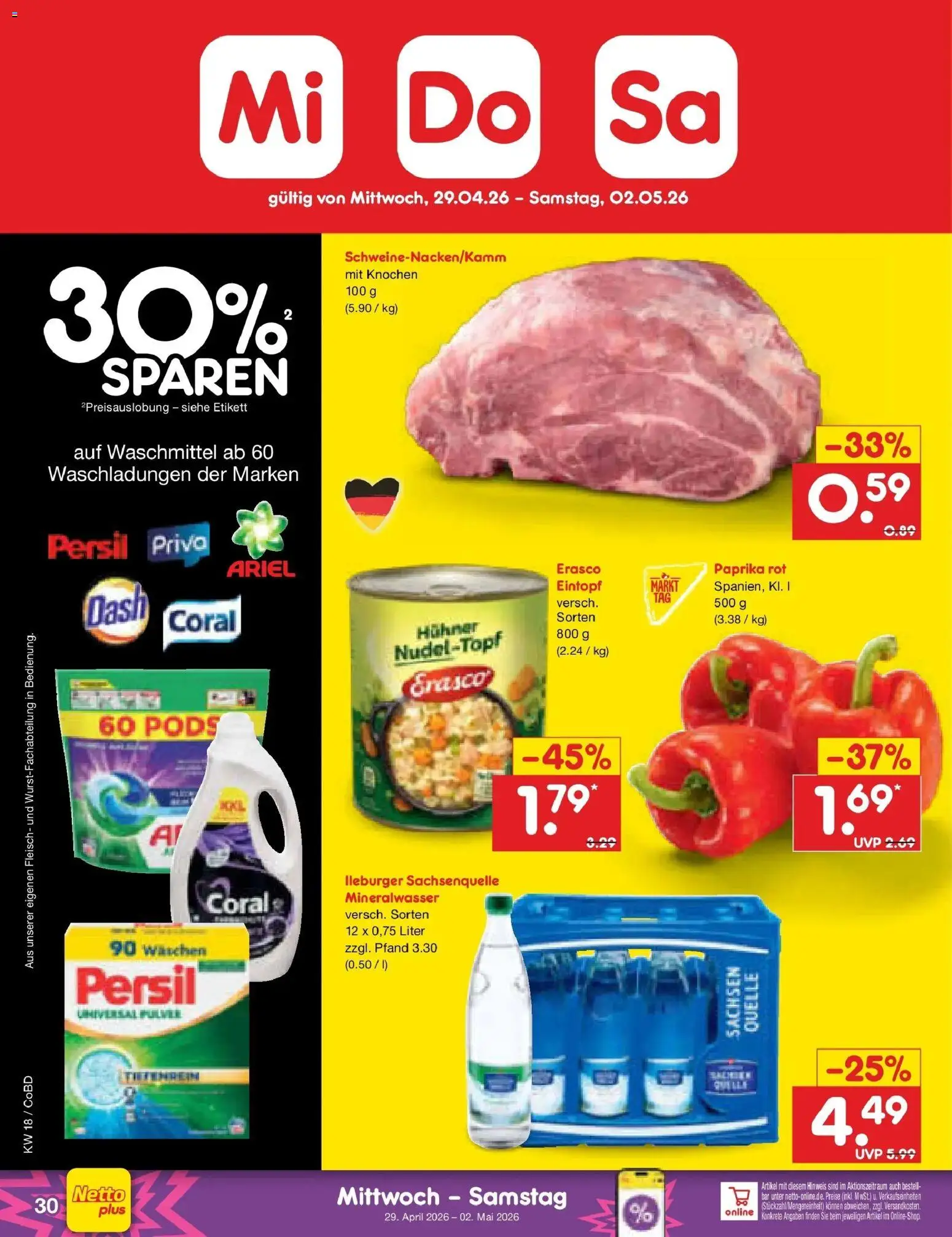 Netto Marken-Discount Prospekt Delitzsch	 – gültig ab 27.04.2026 | Seite: 48 | Produkte: Coral, Mineralwasser, Erasco, Persil