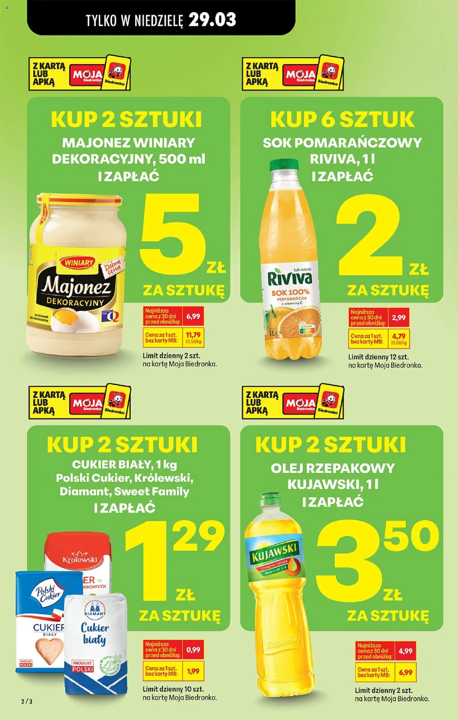 Biedronka gazetka od niedzieli od 29.03.2026 | Strona: 6 | Produkty: Karta, Olej rzepakowy, Majonez winiary, Cukier