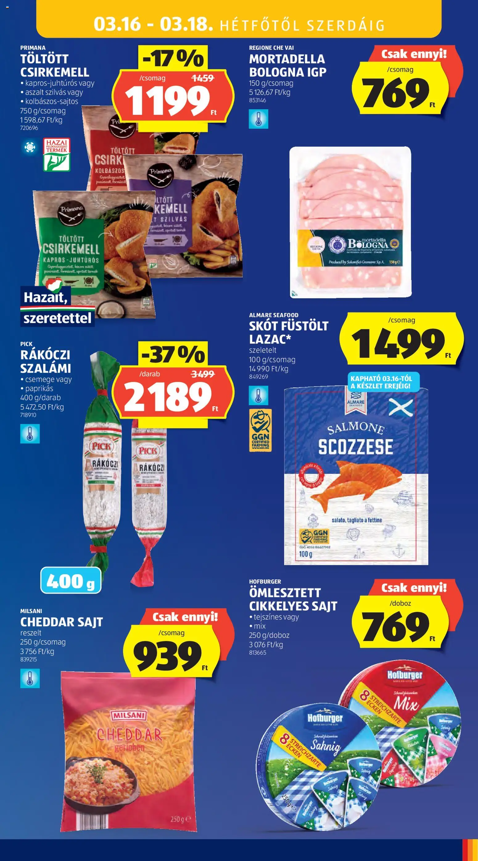 Aldi akciós ujság - amely érvényes a következő dátumtól: 12.03.2026 | Oldal: 51 | Termékek: Rákóczi szalámi, Sajt, Cheddar, Csirkemell