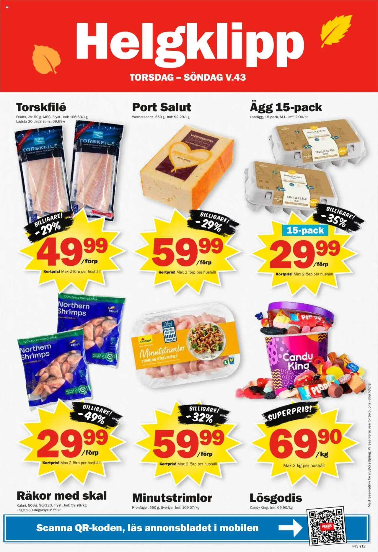 Pekås reklamblad aktuell från 20.10.2025 | Sida: 12 | Produkter: Torskfile, Kycklingfile, Räkor, Ägg