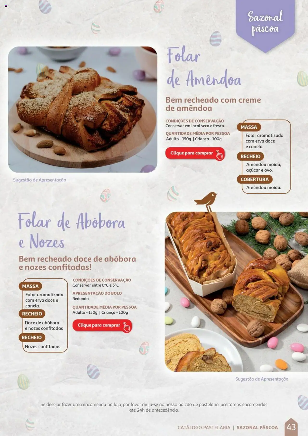 Auchan Catálogo de Pastelaria │ válido de 08.04.2024 | Página: 43 | Produtos: Bolo, Abóbora, Massa, Creme