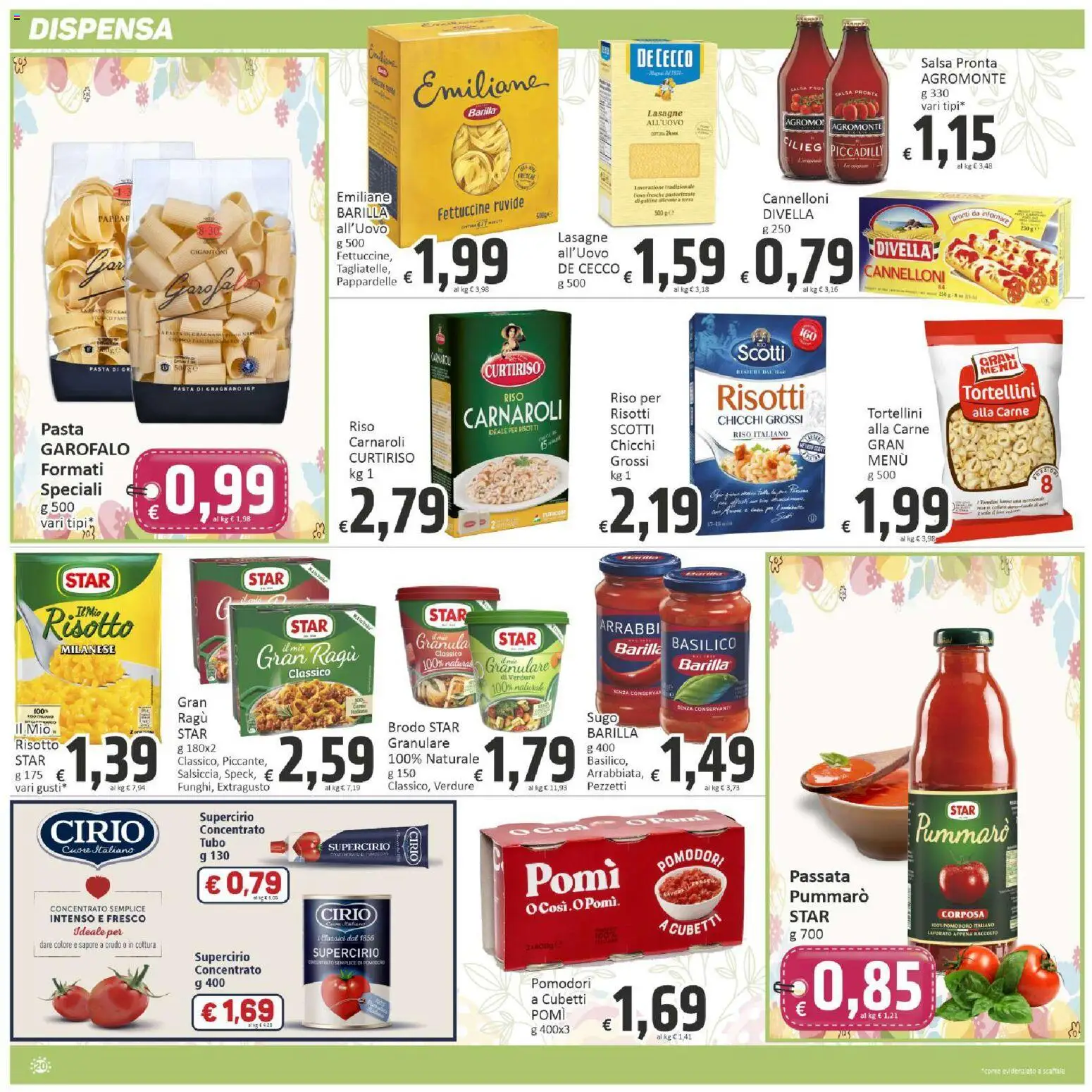 Volantino Paghi Poco del 24.03.2026 | Pagina: 20 | Prodotti: Riso, Pomodori, Pasta, Fettuccine
